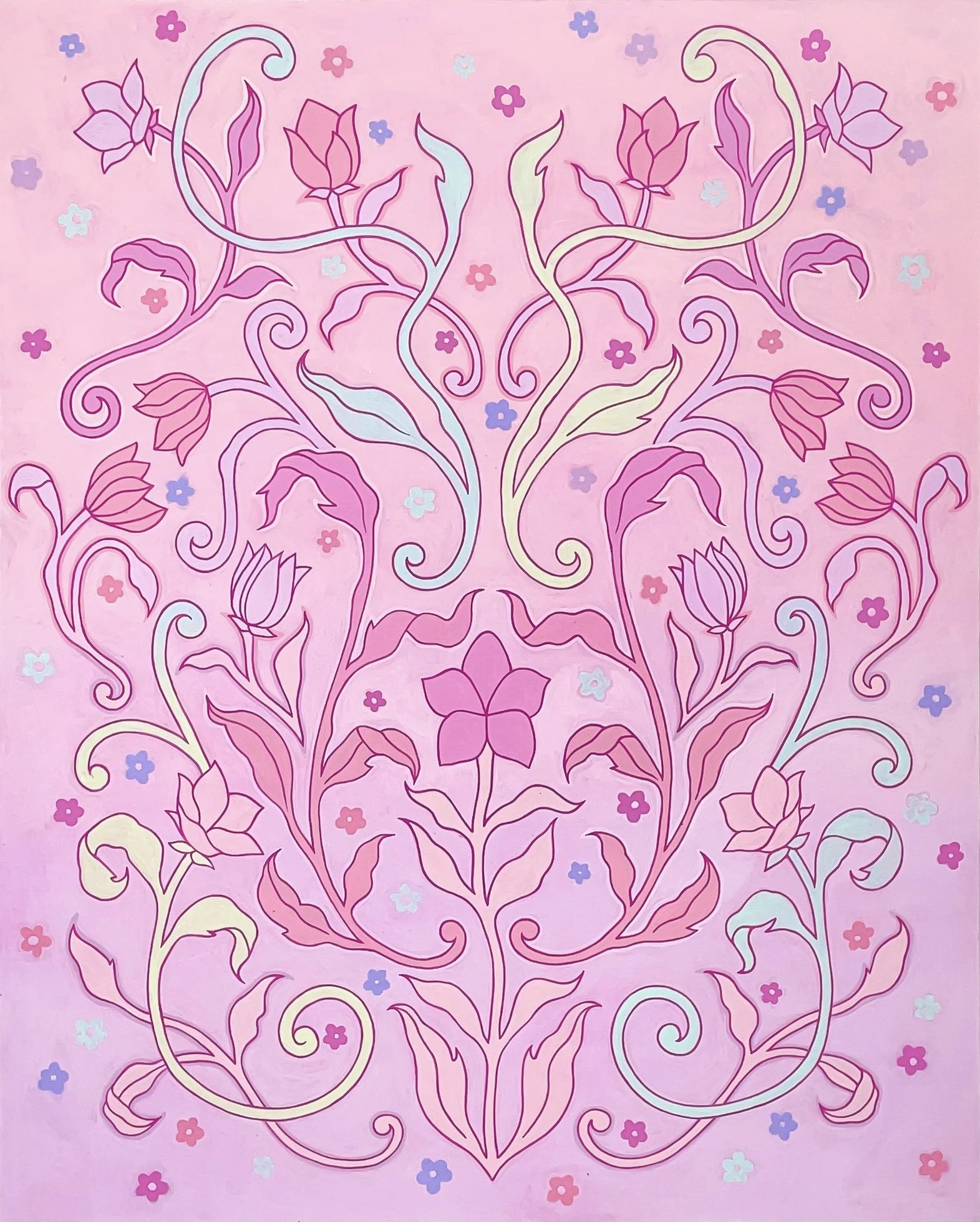“I can paint my own flowers, but I can’t grow them like you can”, Acrylic on wood panel, 20”x16”, 2025