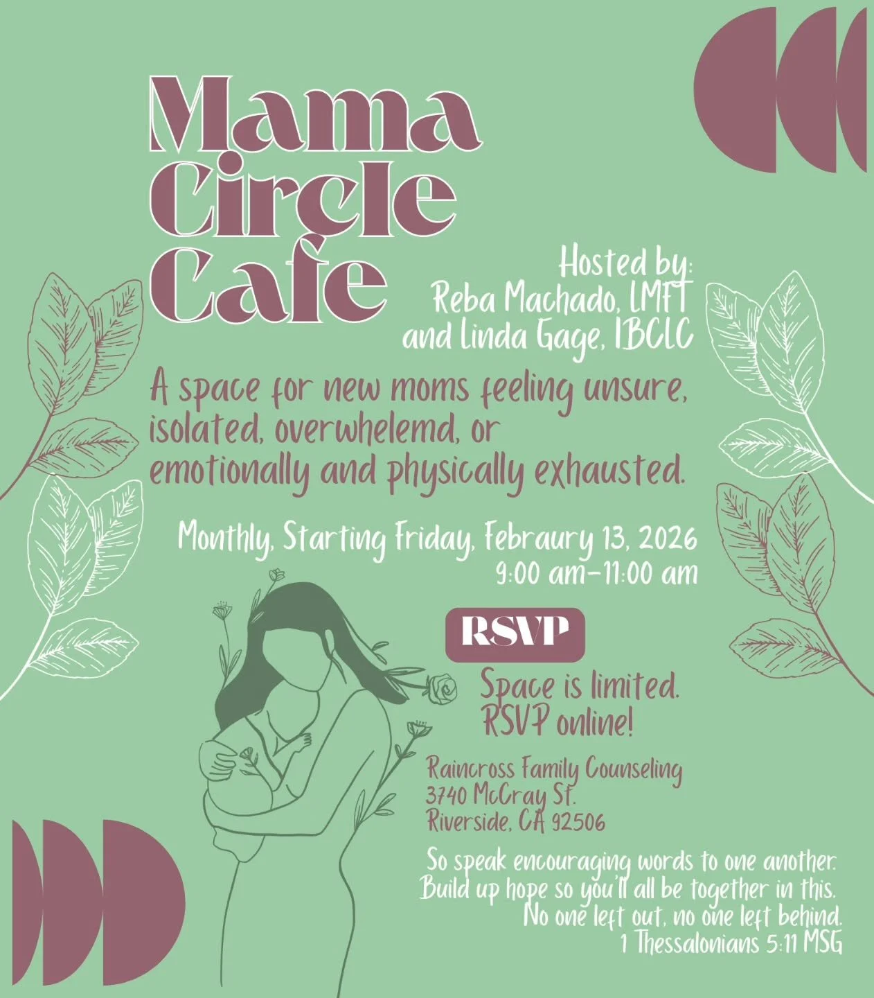 Excited to be part of this in person gathering for new Mamas in Riverside.  I'll be co-hosting this group with @mrscoachmachado from @raincrossfamilycounseling 
.
Our goal is to encourage and support moms to thrive, as you settle into motherhood. The