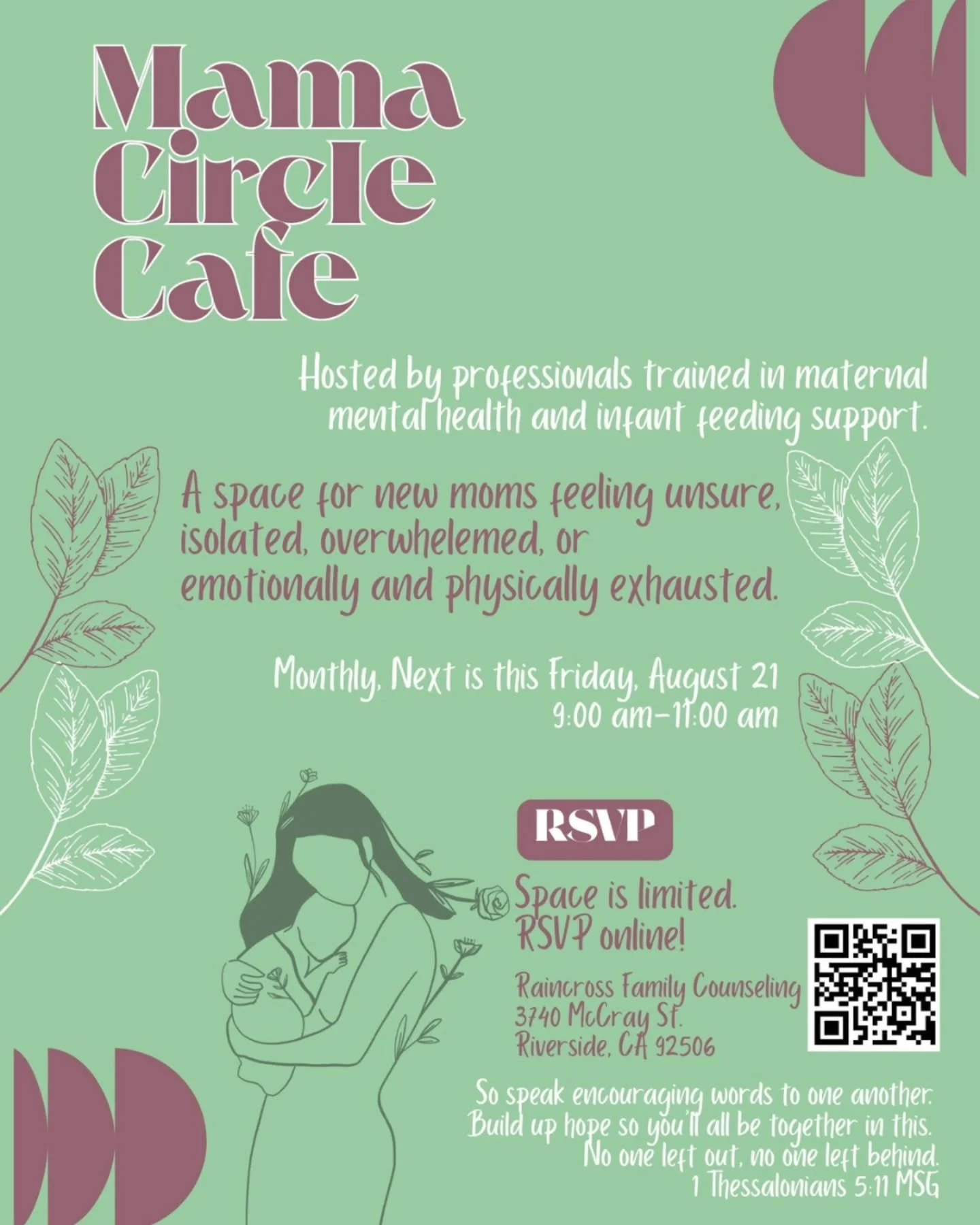 This year it has been a sweet joy to partner with Reba from Raincross Family Counselling to co-host our Mama Circle Cafe groups on a Friday morning. There are laughter, tears, shared joys and struggles. Some months there&rsquo;s 4 of us and other tim