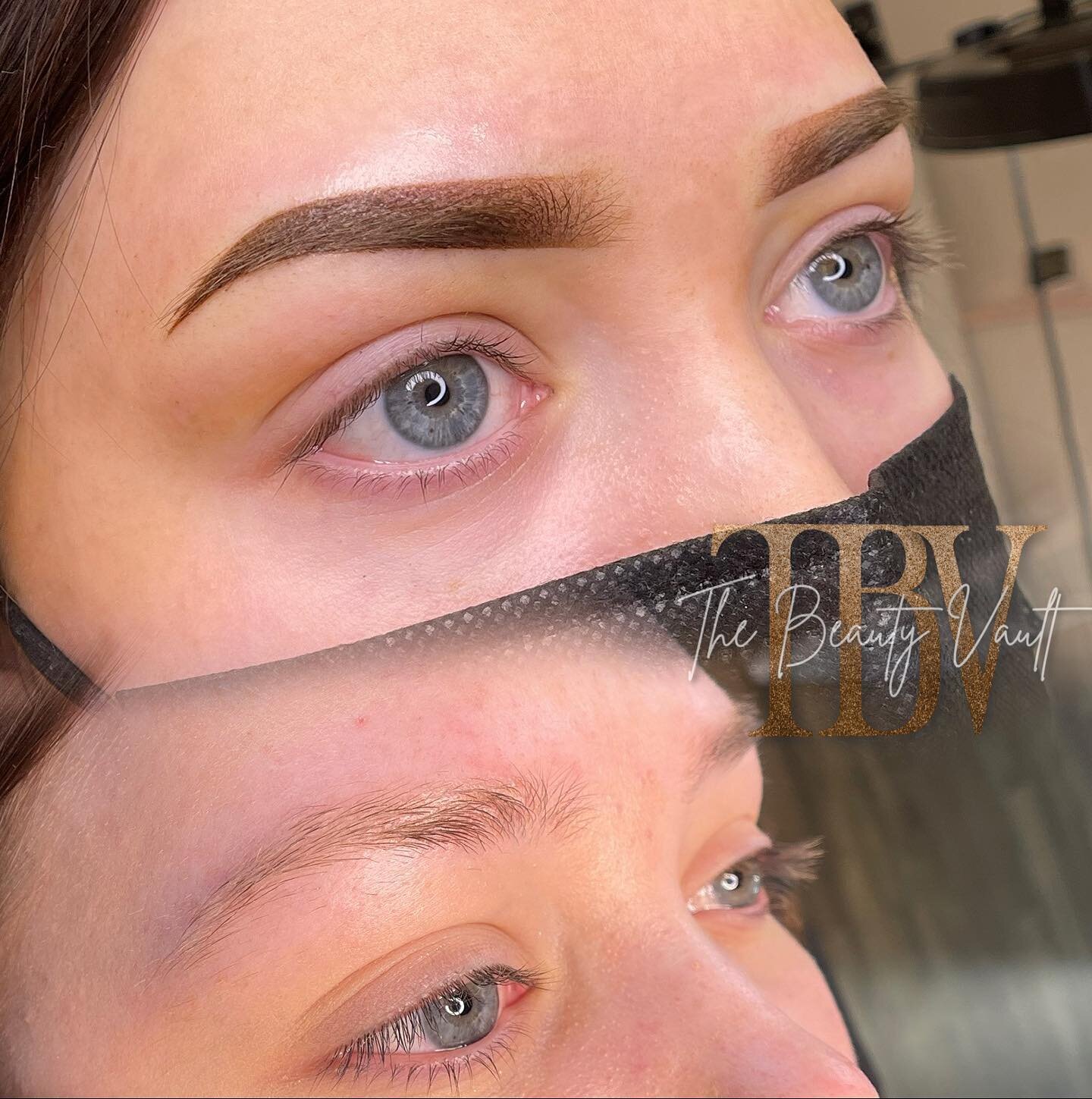 Here are the close ups of the brows I posted earlier🤩 
 Swipe to see what the healed result from the first session was! 

As always, using @browdaddy dark teddy+shockolade +Tokyo black