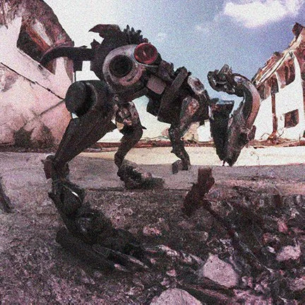 Trail cam of wandering 'Roo' PEDAL drone wandering abandoned Ukrainian town, 2026