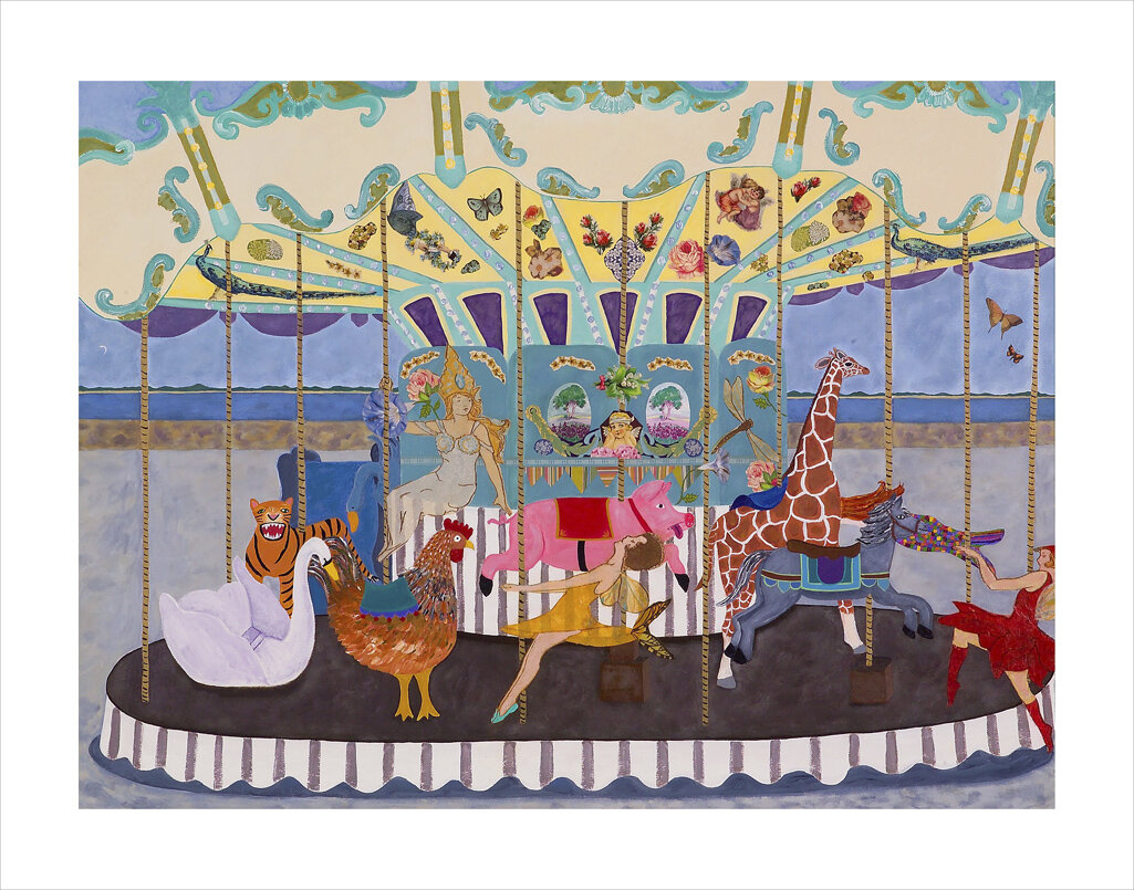 French Carousel, a_c and collage, 30 h x 40 w x 1.5 d.jpeg