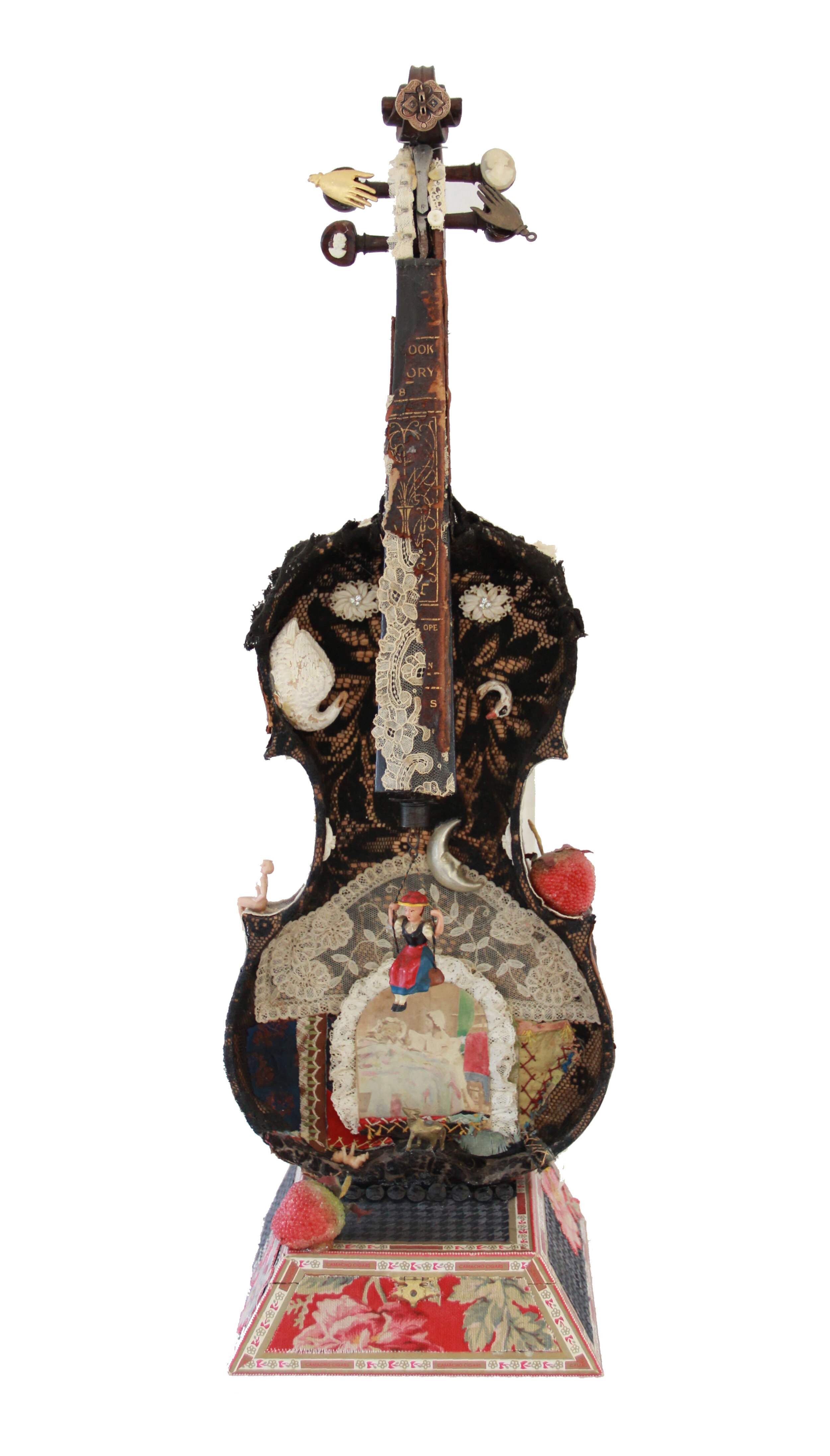 Loss of Innocence, mixed media on violin, 23 h x 8.5 w x 8.5 d x 1.5 .jpg