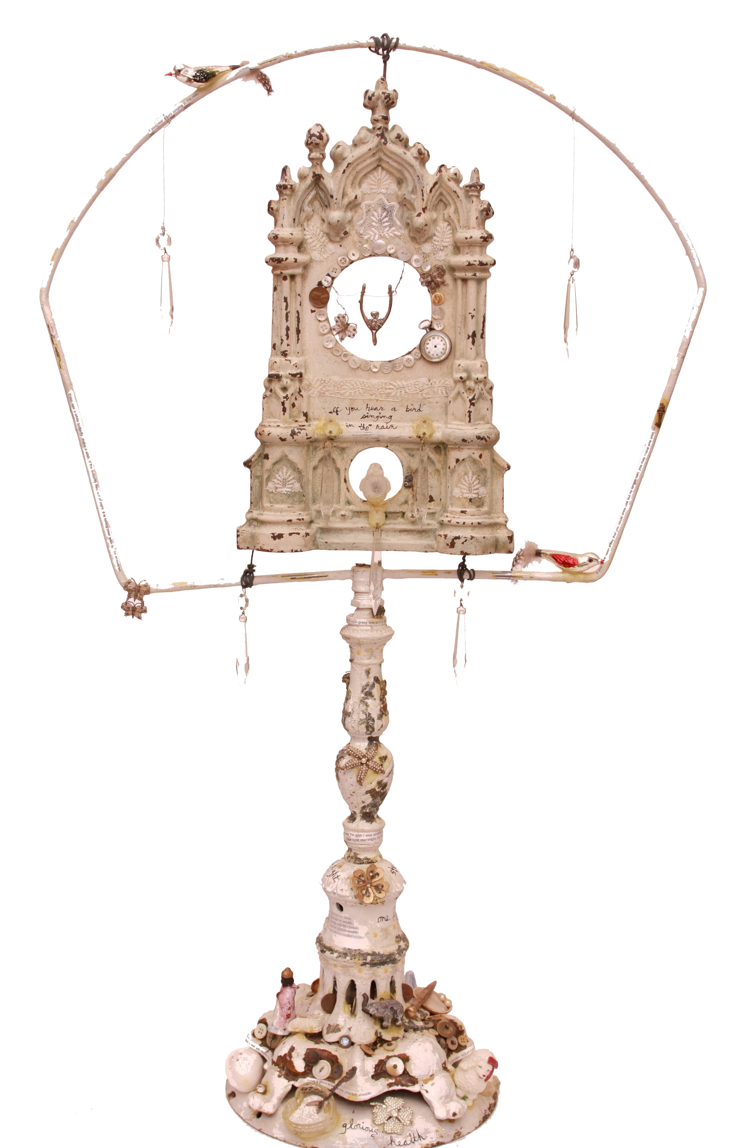 Wish, mixed media on church relic and birdcage stand, 41 h 12 w x 12 d 2.jpg