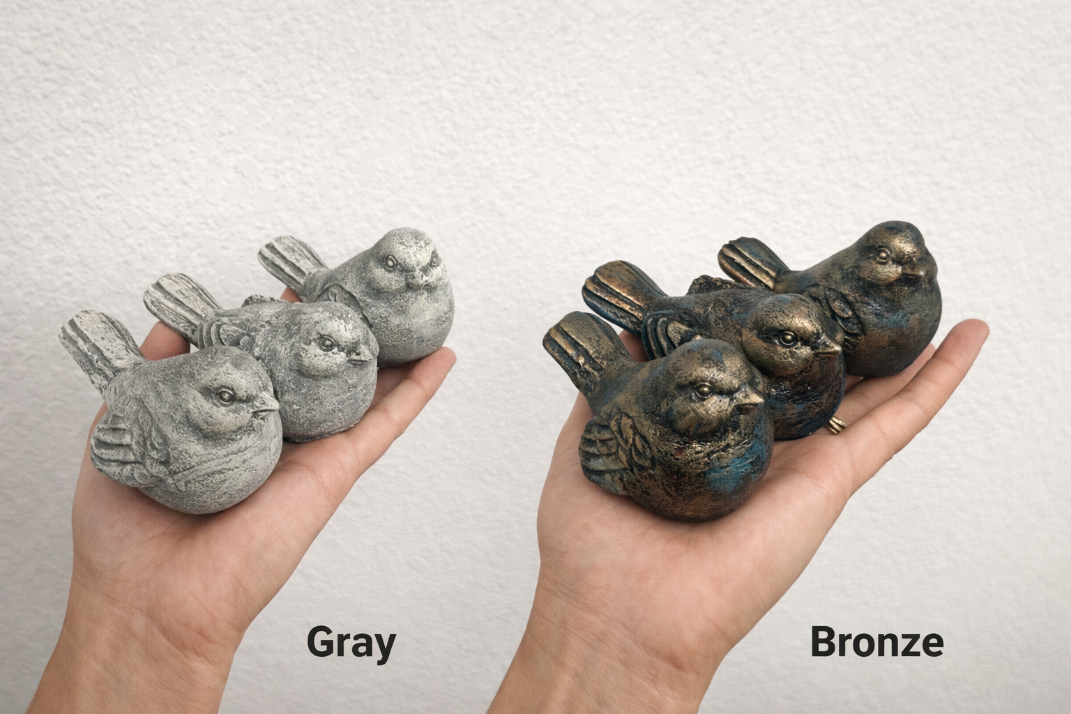 Set of 3 Unique Concrete Bird Statues - Handmade Garden Decor