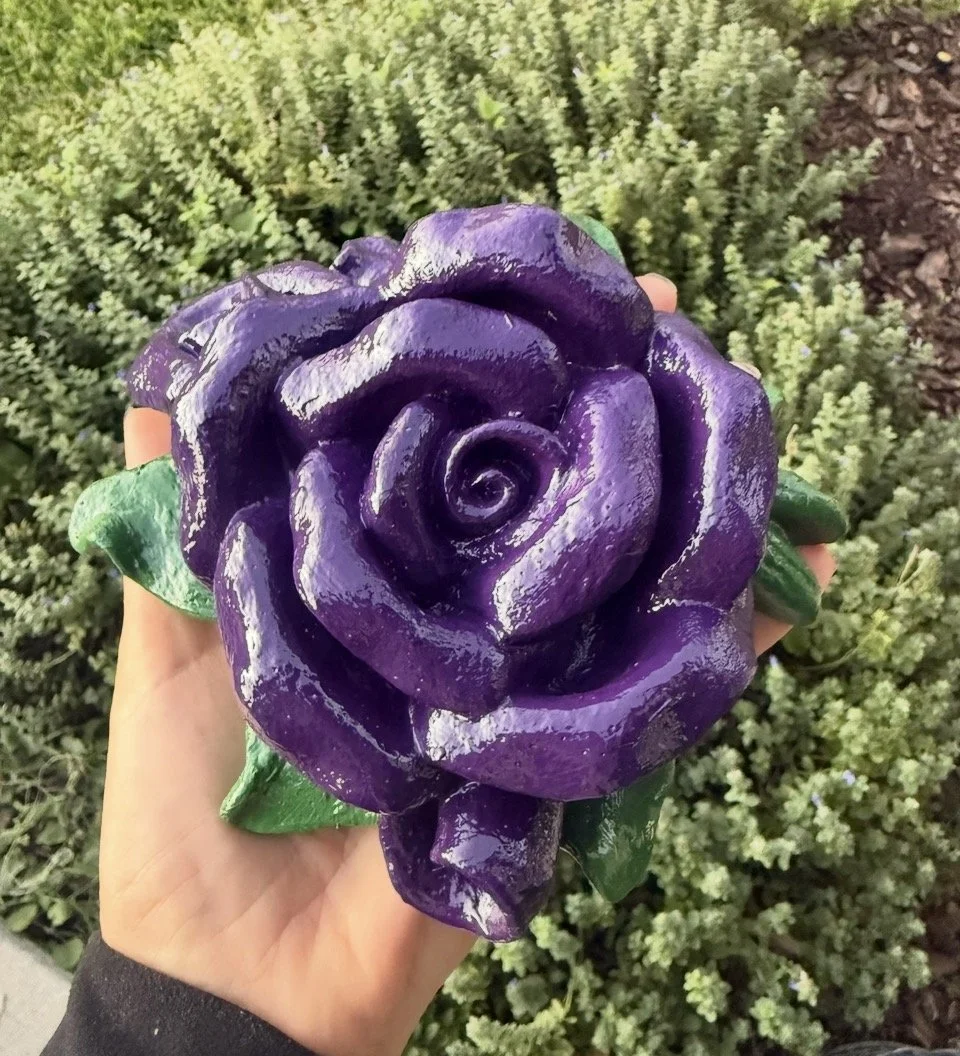 Concrete Rose Garden Statue - 6" Handmade Cement Flower Sculpture for Outdoor Decor