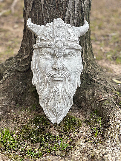 Concrete Viking Face Wall Sculpture | Backyard Stone Art