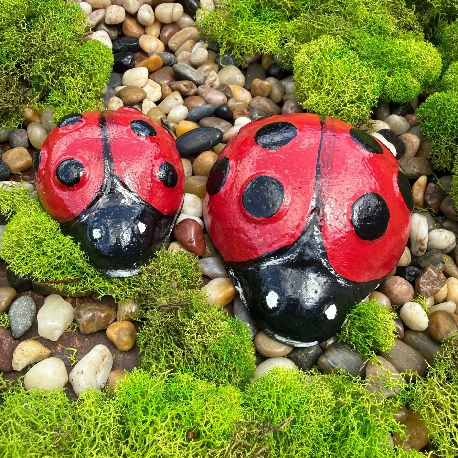 Set of Two Concrete Ladybug Mini Sculptures by BackyardStoneArt