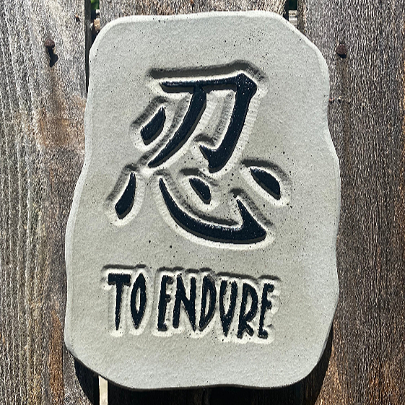 To endure Japanese kanji symbol concrete stone plaque painted black Backyard Stone Art decorative Stepping Stone for your Garden or pathway