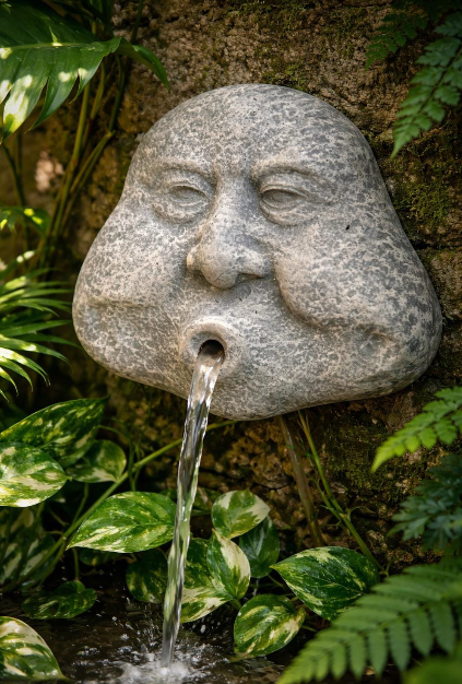 Concrete Face Wall Fountain- Outdoor Garden Water Spitter