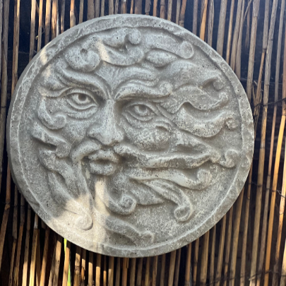 Handmade Green Man Wind Plaque - Nature-Inspired Concrete Art by Backyard Stone Art