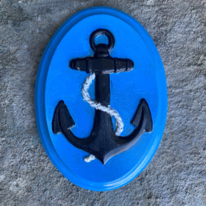 Blue background with black anchor with white rope plaque stone for sailors Backyard Stone Art Stepping Stone for your Garden or pathway