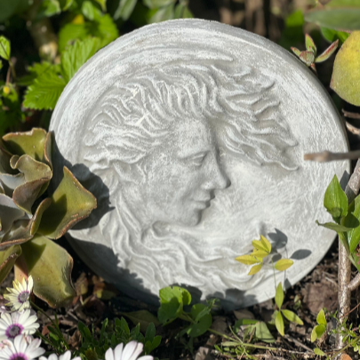Handmade Concrete Crescent Moon Lady Face - Unique Wall Art by Backyard Stone Art