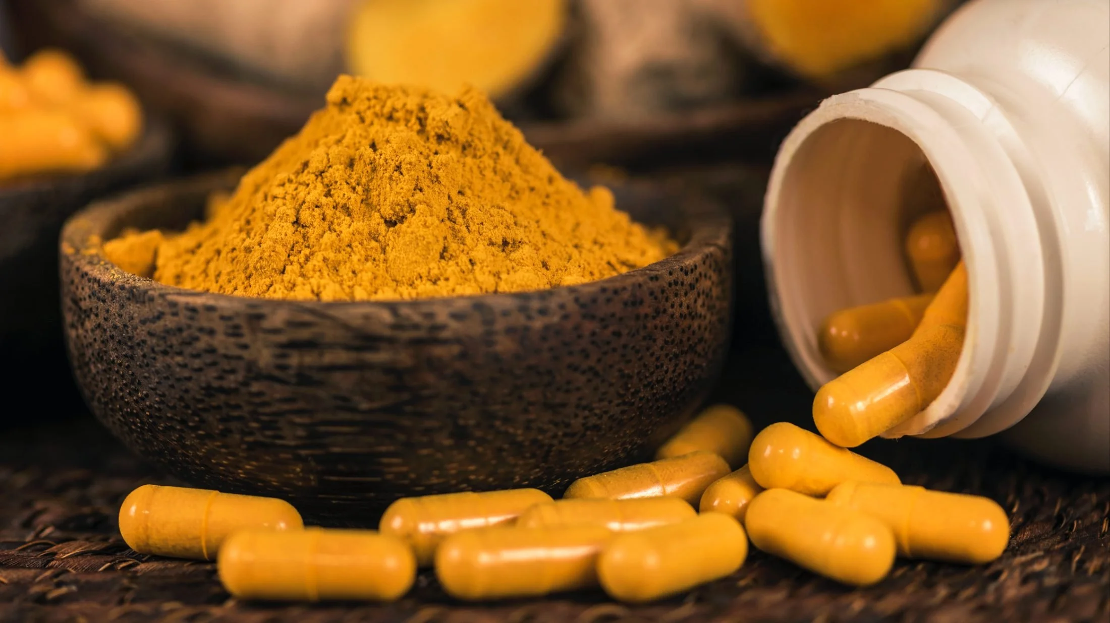 Turmeric root and powder, an anti-inflammatory used in herbal and nutritional supplement protocols