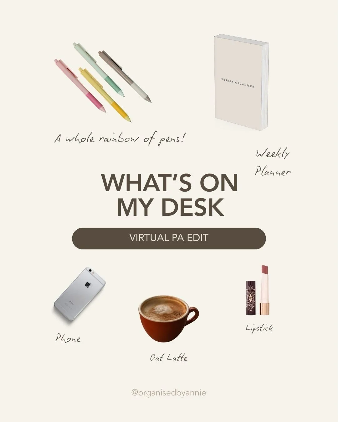 What&rsquo;s on my desk - Virtual PA edition! ✨

(01) A whole rainbow of pens - you know how much I love colour coding! 🖊️
(02) My trusty weekly organiser 📒
(03) iphone to take client calls / messages
(04) Caffeine to power me through the day ☕
(05