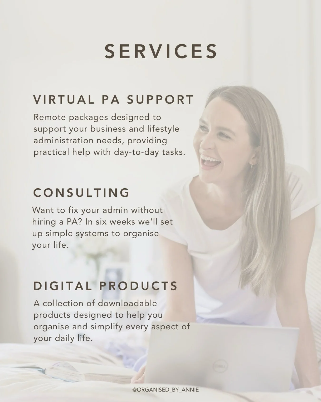 Three ways to get organised with me! 

There&rsquo;s no &ldquo;one size fits all&rdquo; approach when it comes to admin. You need a system that works specifically for YOU. That&rsquo;s why I&rsquo;ve created the following three packages for clients t