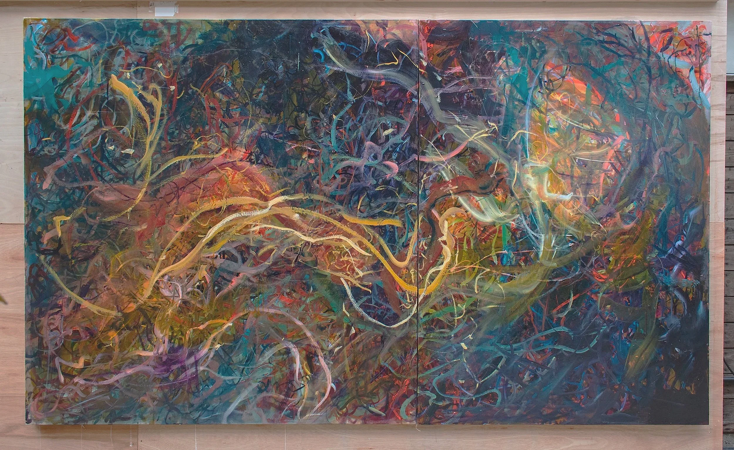 ‘Inability in every respect and complete',  Kate Howe, 2024, oil on sutured linen, 160 x 280cm. Collection:  All of the Susannas. Detail View.