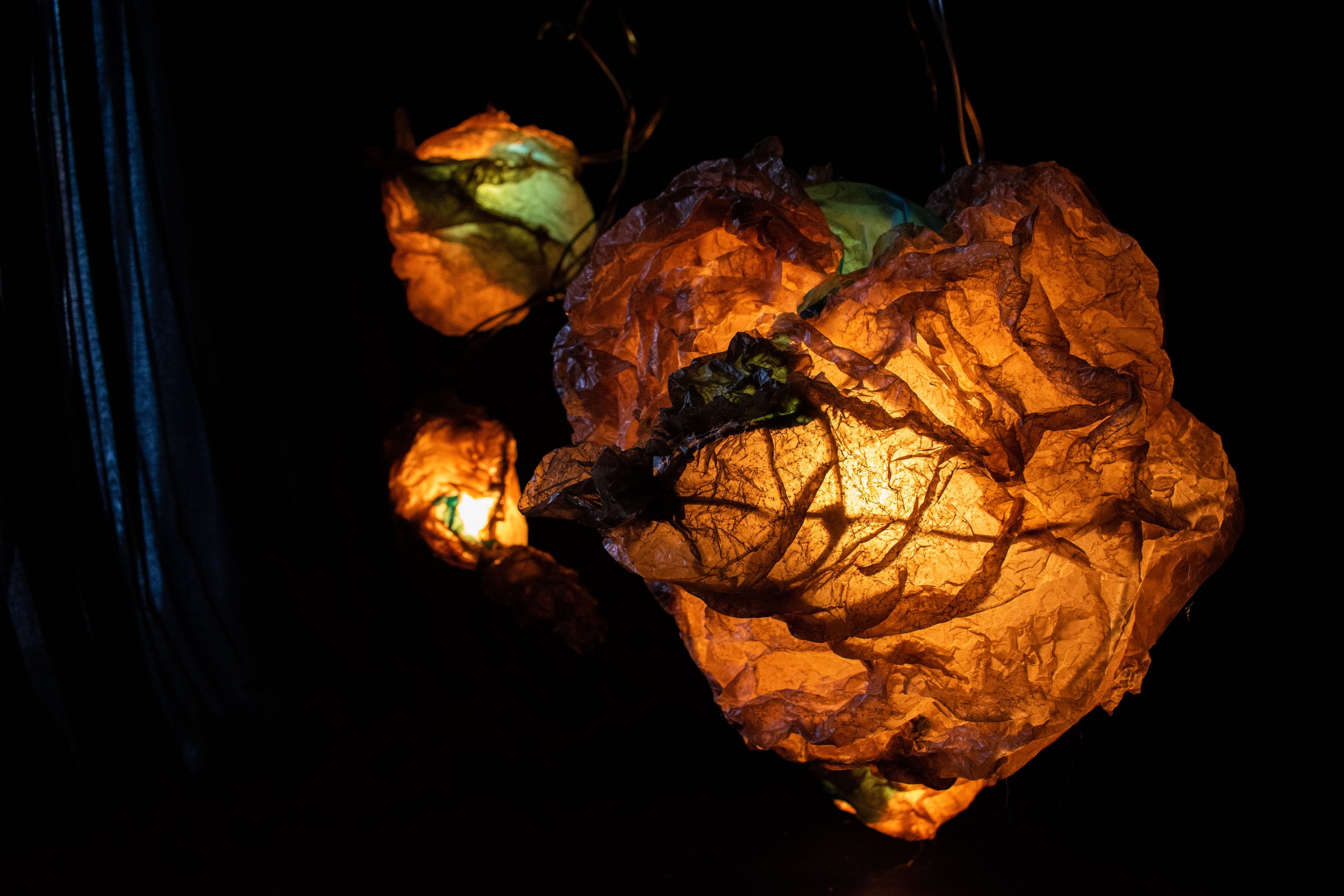 'Instructions to the Other Mother', Kate Howe 2024. Waxed Kraft paper, aluminum and lights.