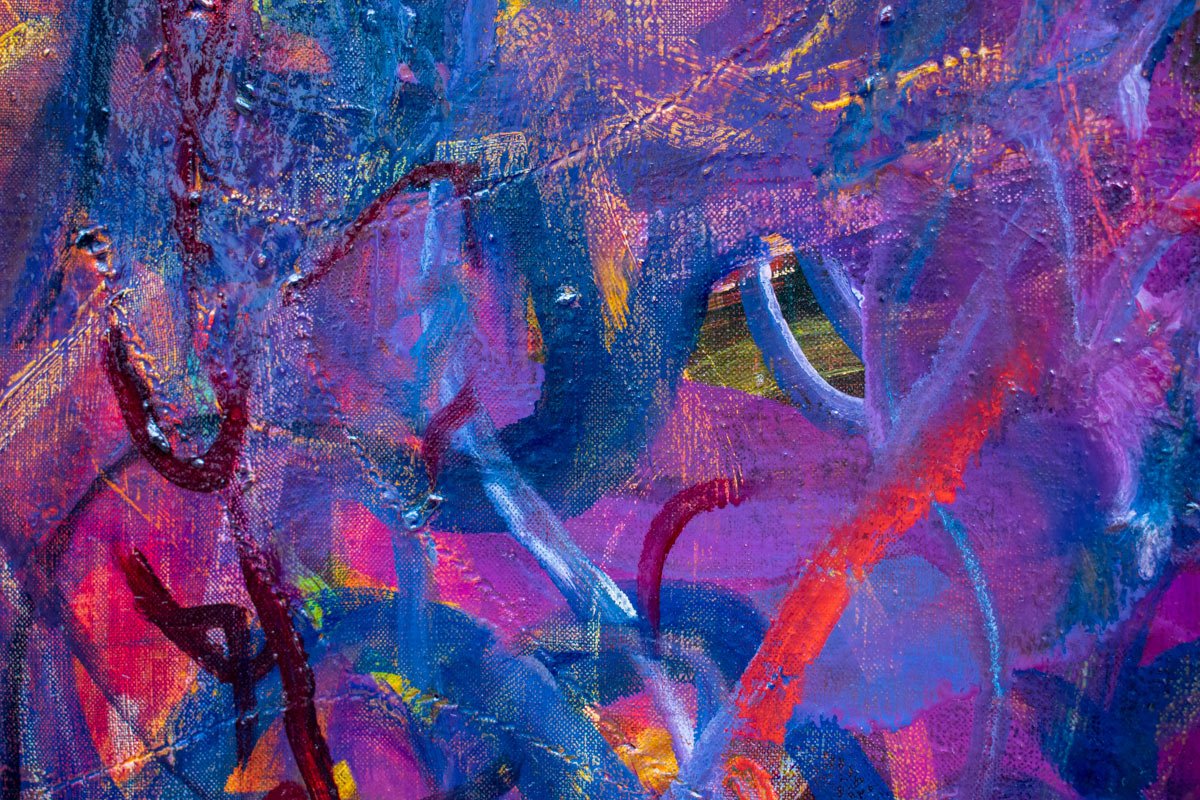 Freedom Machine, Kate Howe, 2024, oil on sutured linen, 160 x 160cm. Detail View 5.