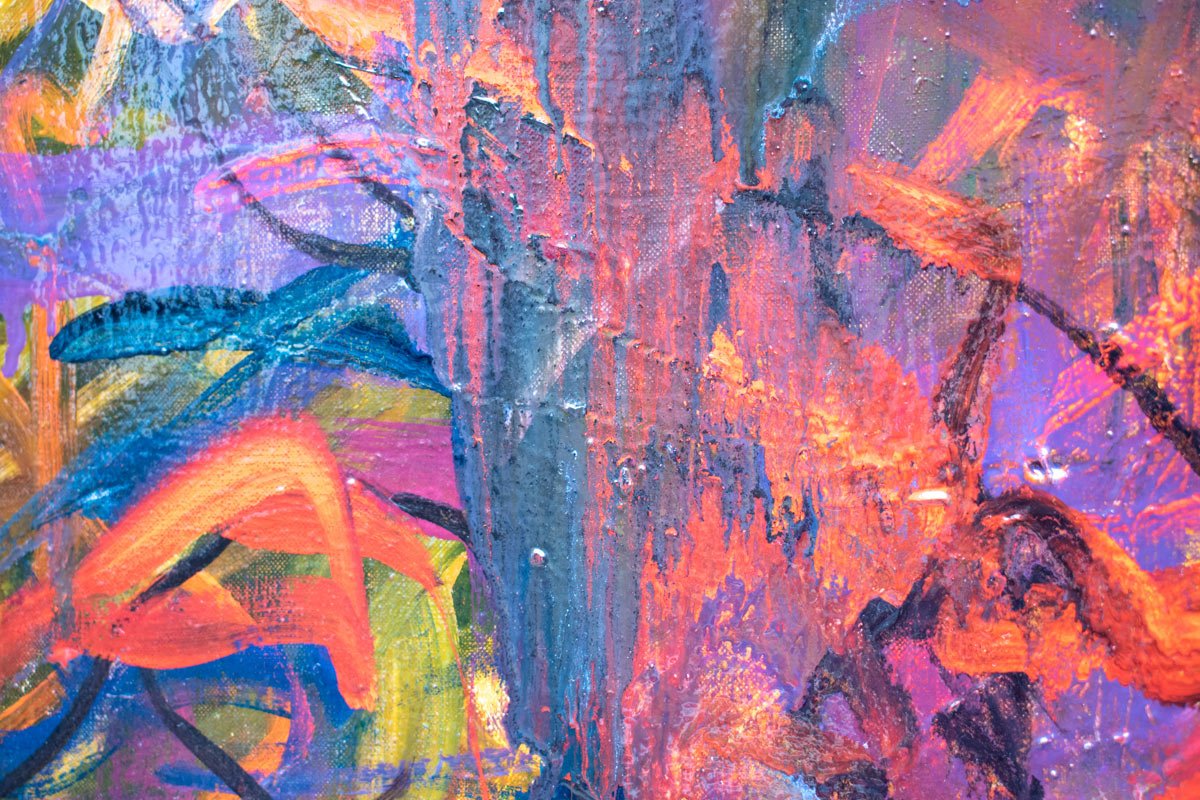 Freedom Machine, Kate Howe, 2024, oil on sutured linen, 160 x 160cm. Detail View 6.
