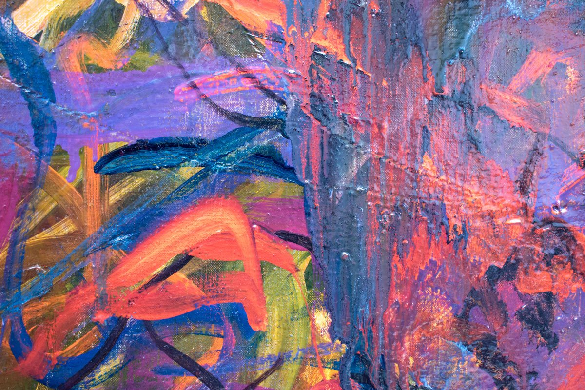 Freedom Machine, Kate Howe, 2024, oil on sutured linen, 160 x 160cm. Detail View 4.