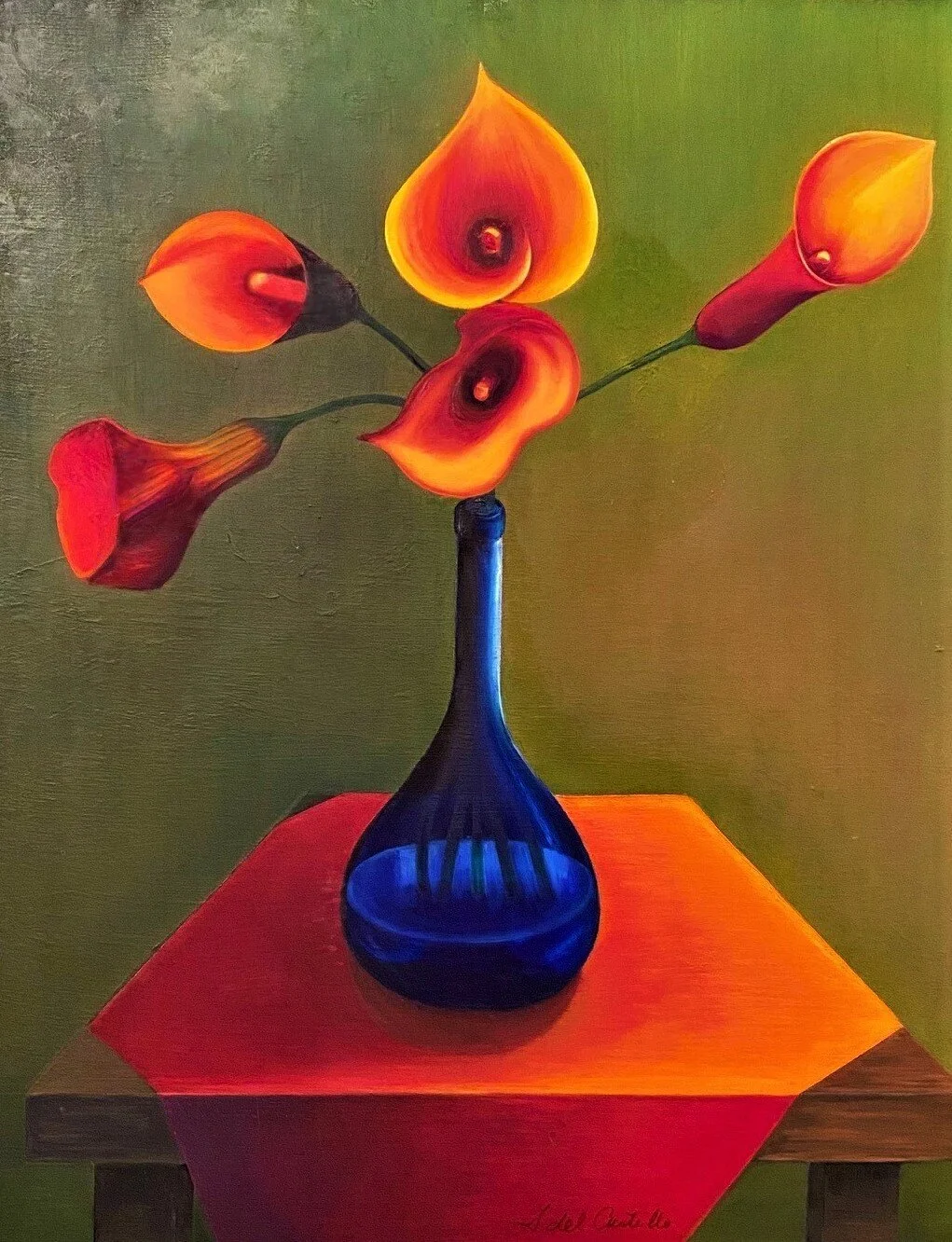 Orange Calla Lilies. Oil on canvas by Ana del Castillo.