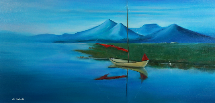 Yellow Sailboat. Oil on canvas by Ana del Castillo.