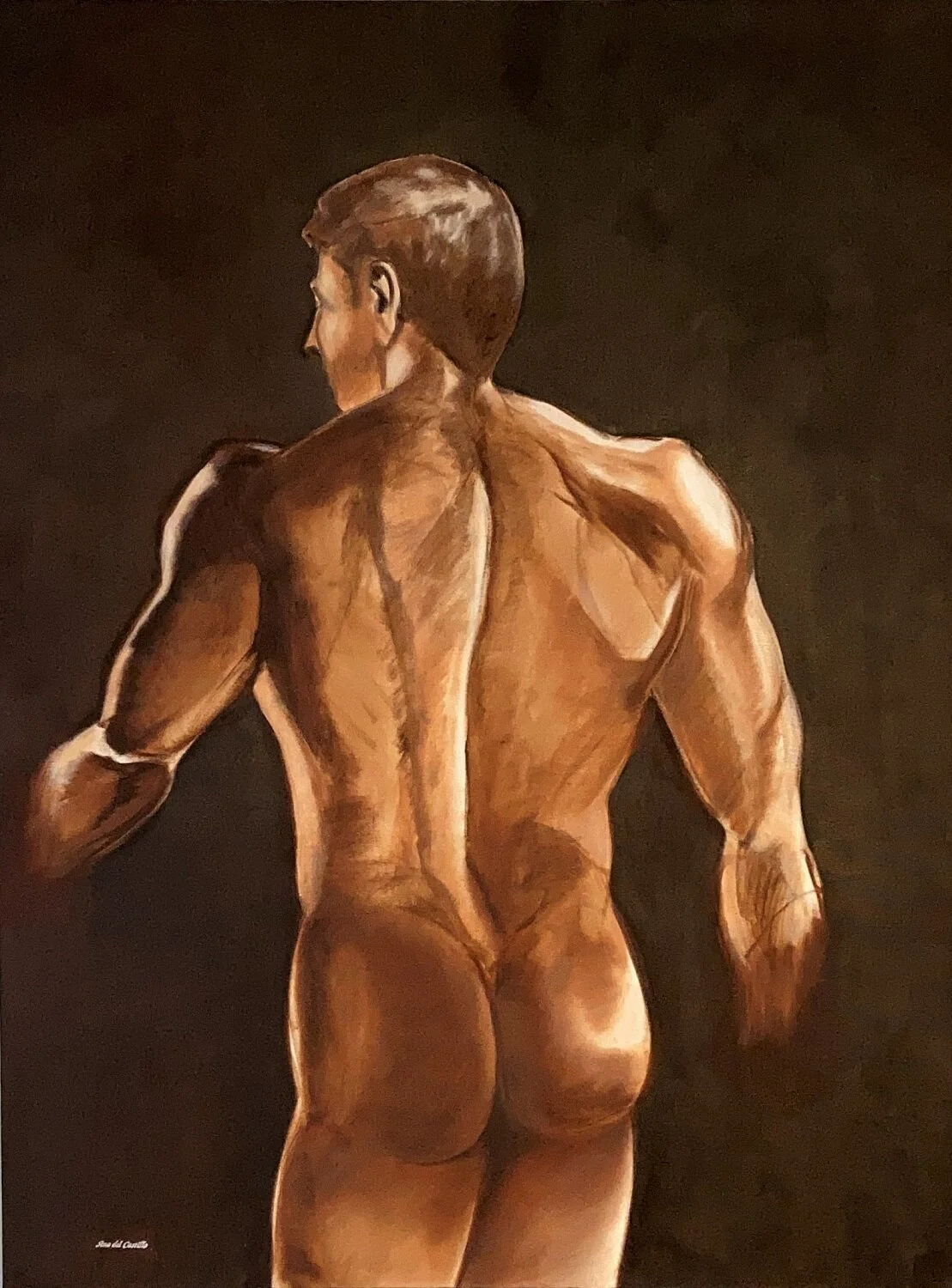 Male Study in Sepia. Oil on canvas by Ana del Castillo.