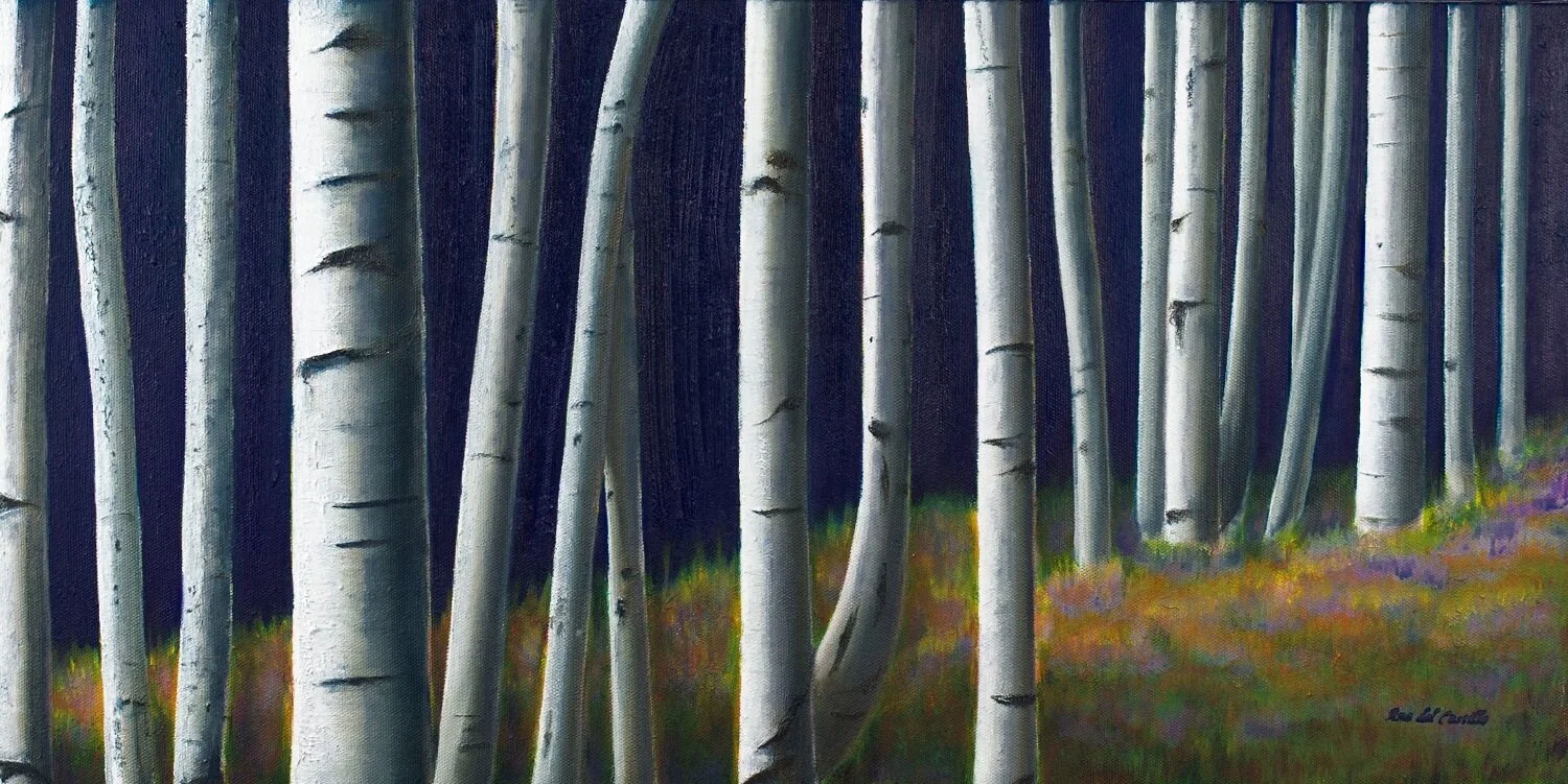 Sleeping Birches. Oil on canvas by Ana del Castillo.