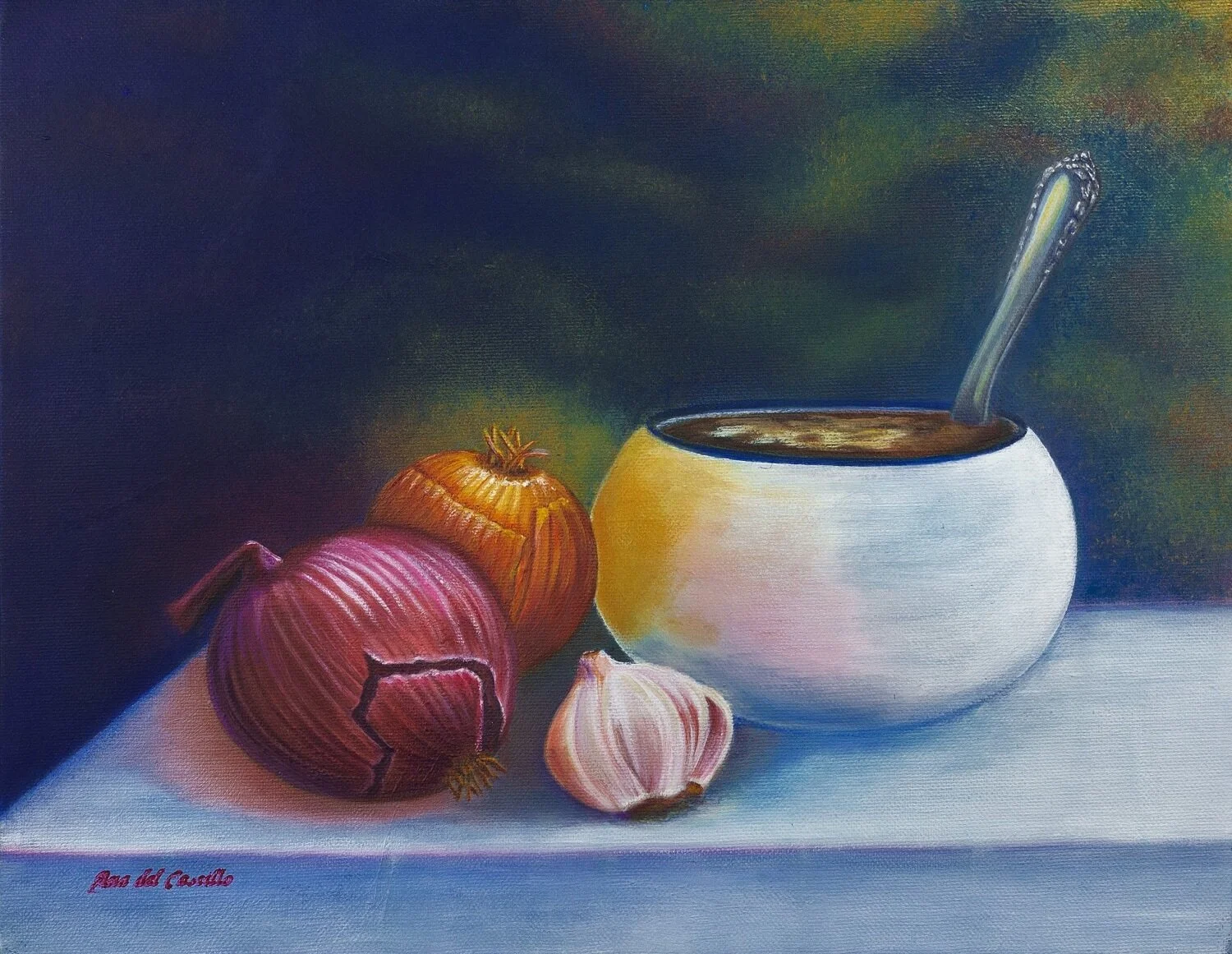 Onion Soup. Oil on canvas by Ana del Castillo