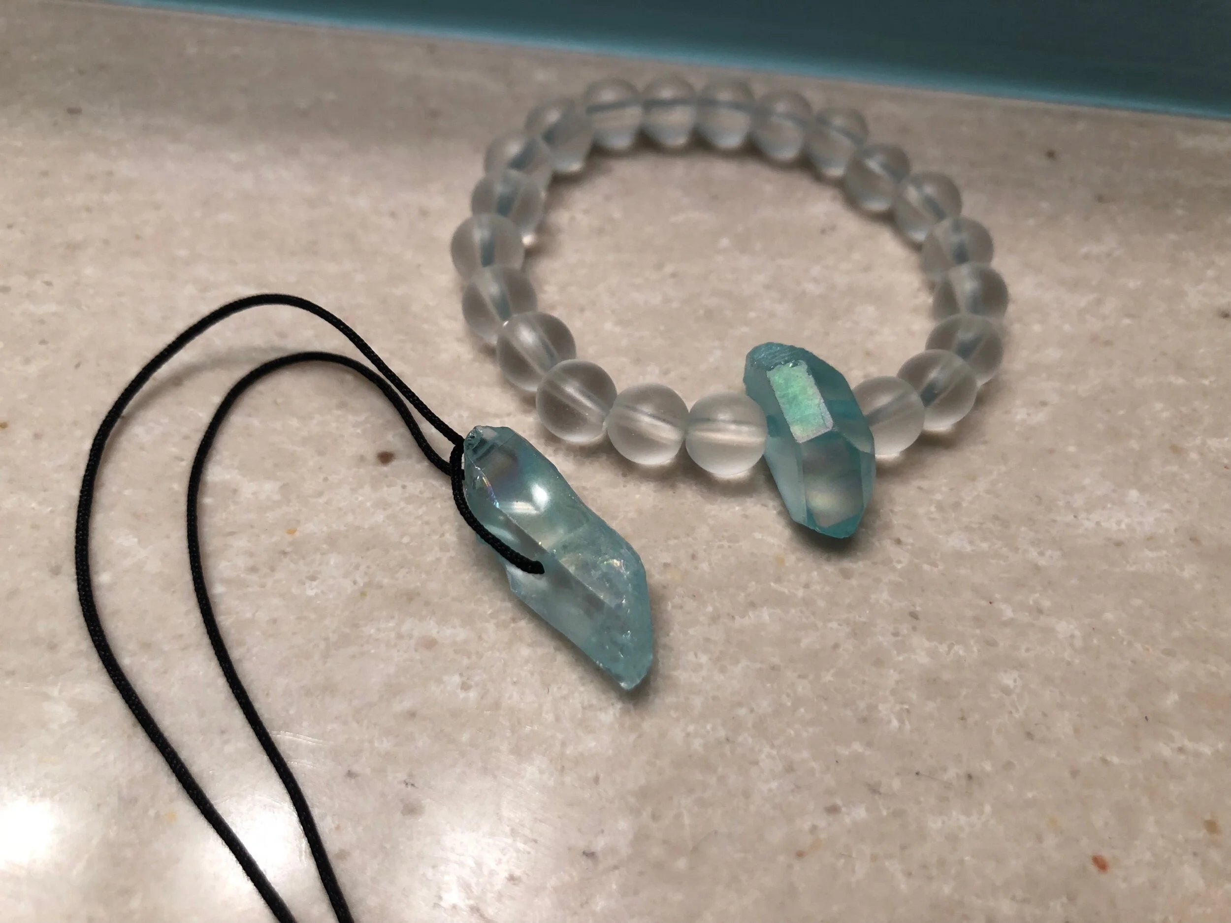 Blue Angel Aura Quartz Necklace & Bracelet Set