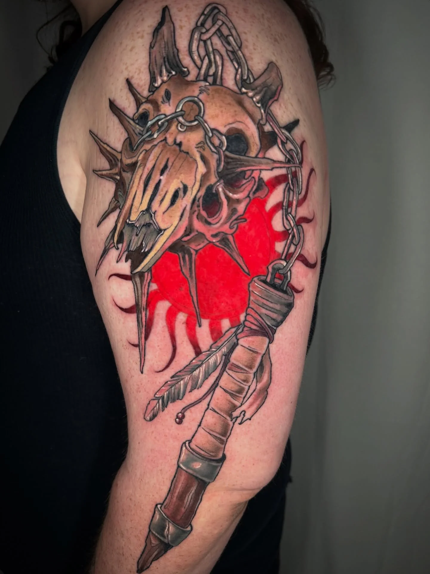 Finished up this super rad mutated stag skull flail for Zach! Thanks for always having the best concepts! This was such a blast! 

#neotrad #neotraditionaltattoos #flailtattoo #tattoo #tattoos #akron #akronohio #akrontattoos #akrontattooartist #ohio 
