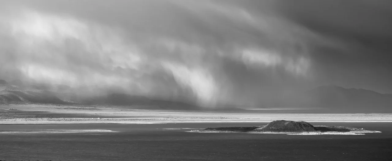 snowy sky above Mono Lake