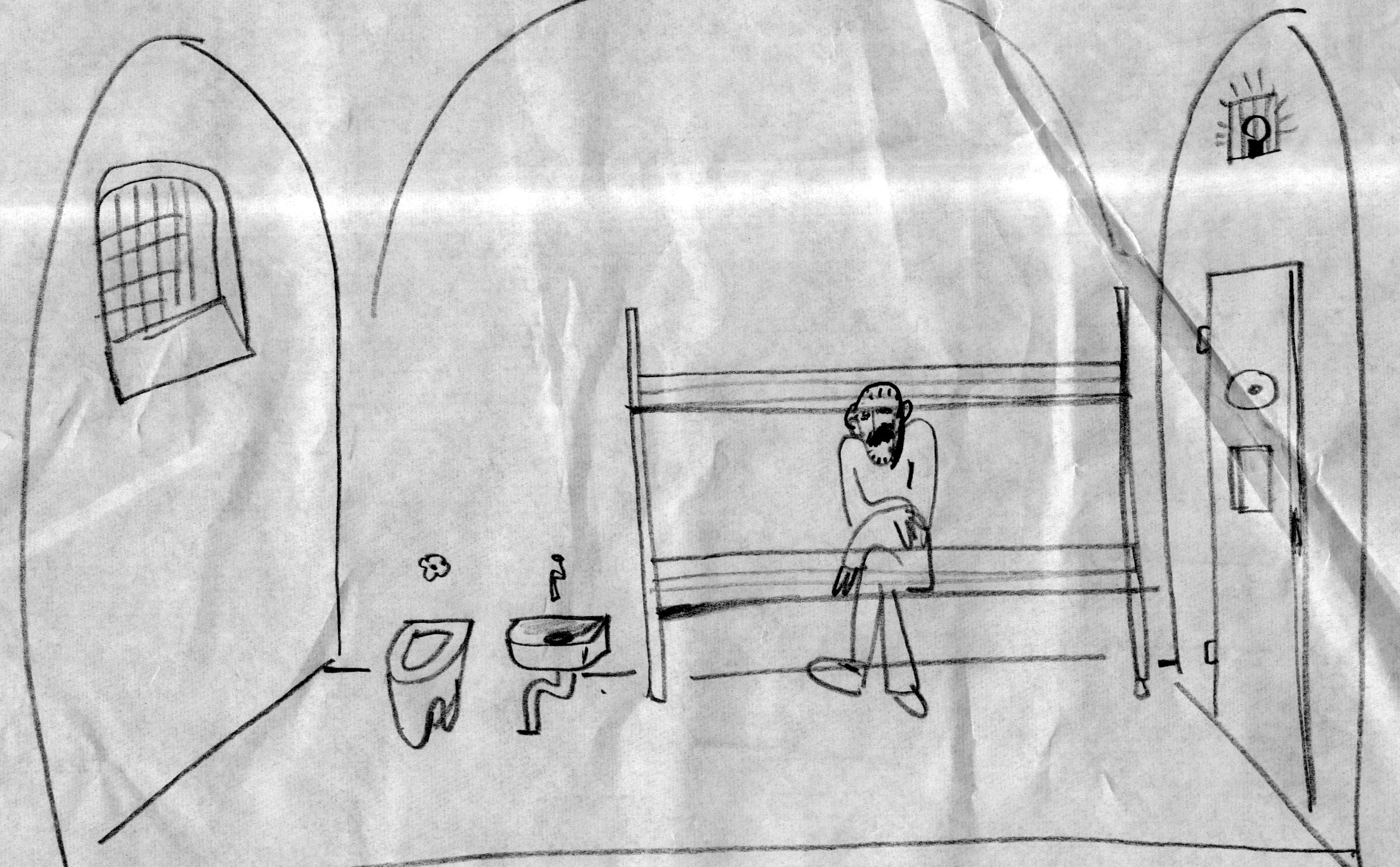sketch of prison cell by Josef Latinsky, Moscow refusenik