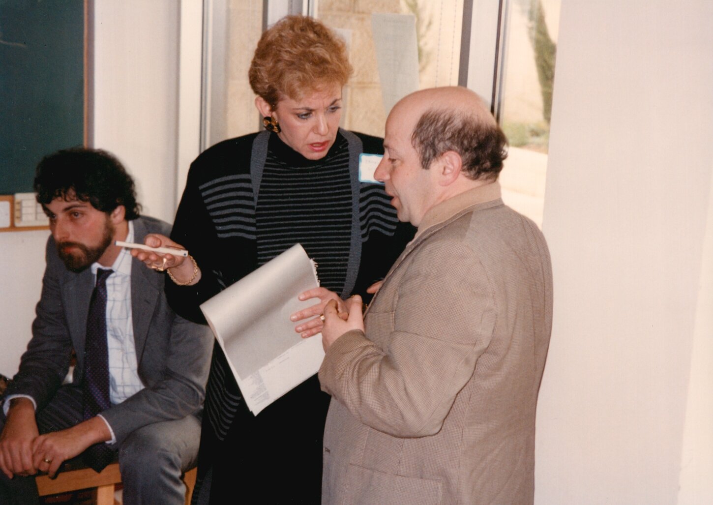 Consulting with Moscow refusenik, Victor Fulmach. Seat is David Waksberg, Bay Area Council on Soviet Jewry. UCSJ Meeting in Moscow, 1989