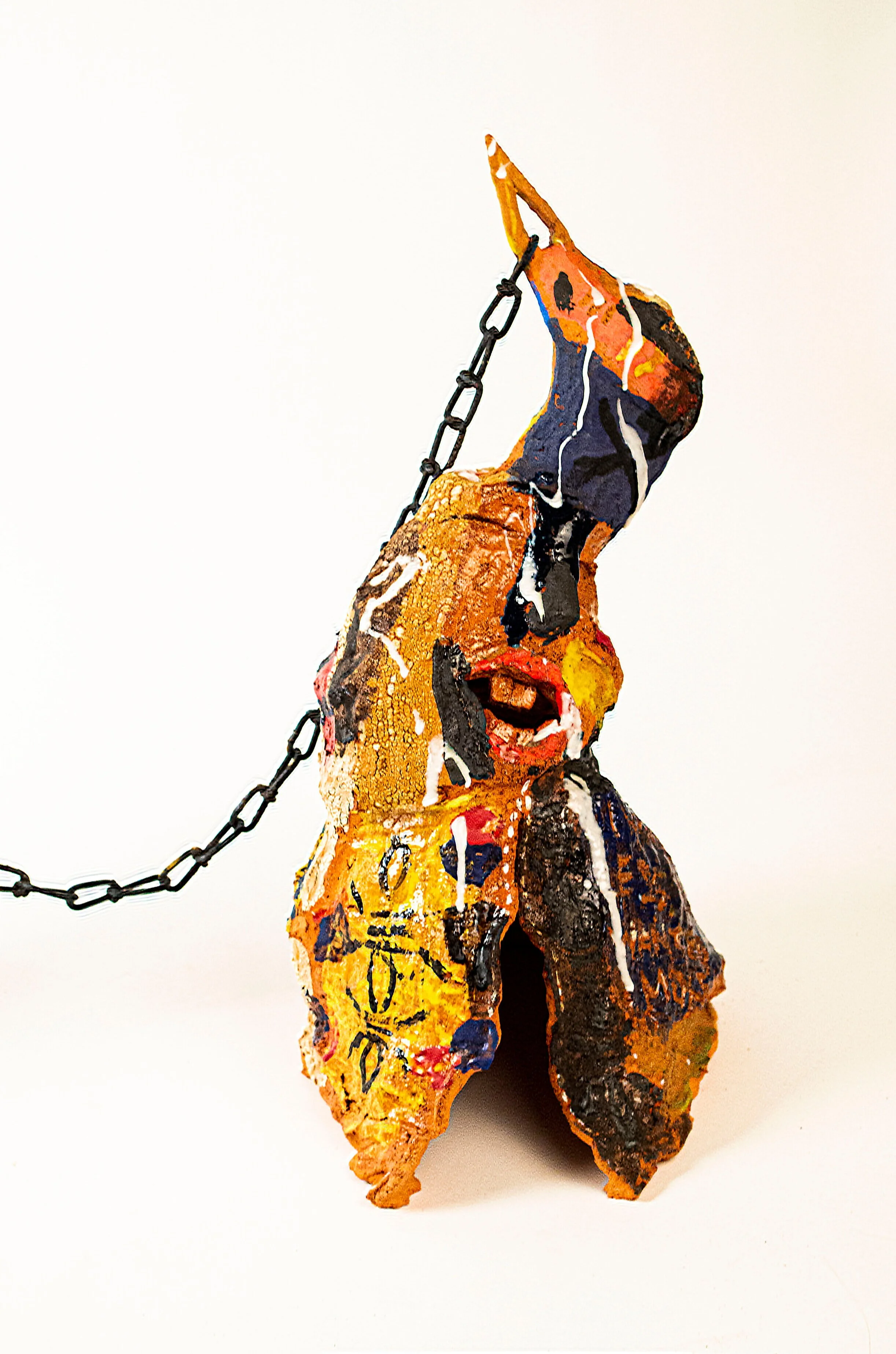 Push and Pull (2020) (detail) terracotta, glaze, chain, wire