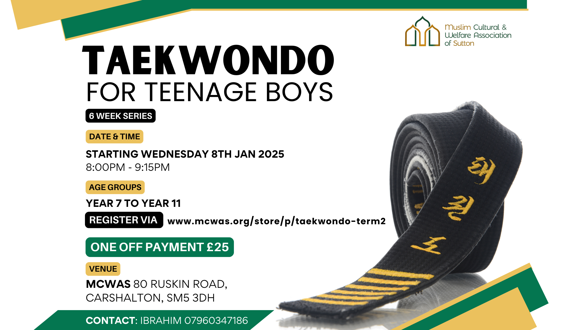 Taekwondo Classes for Teenage Boys (6 Week Series)
