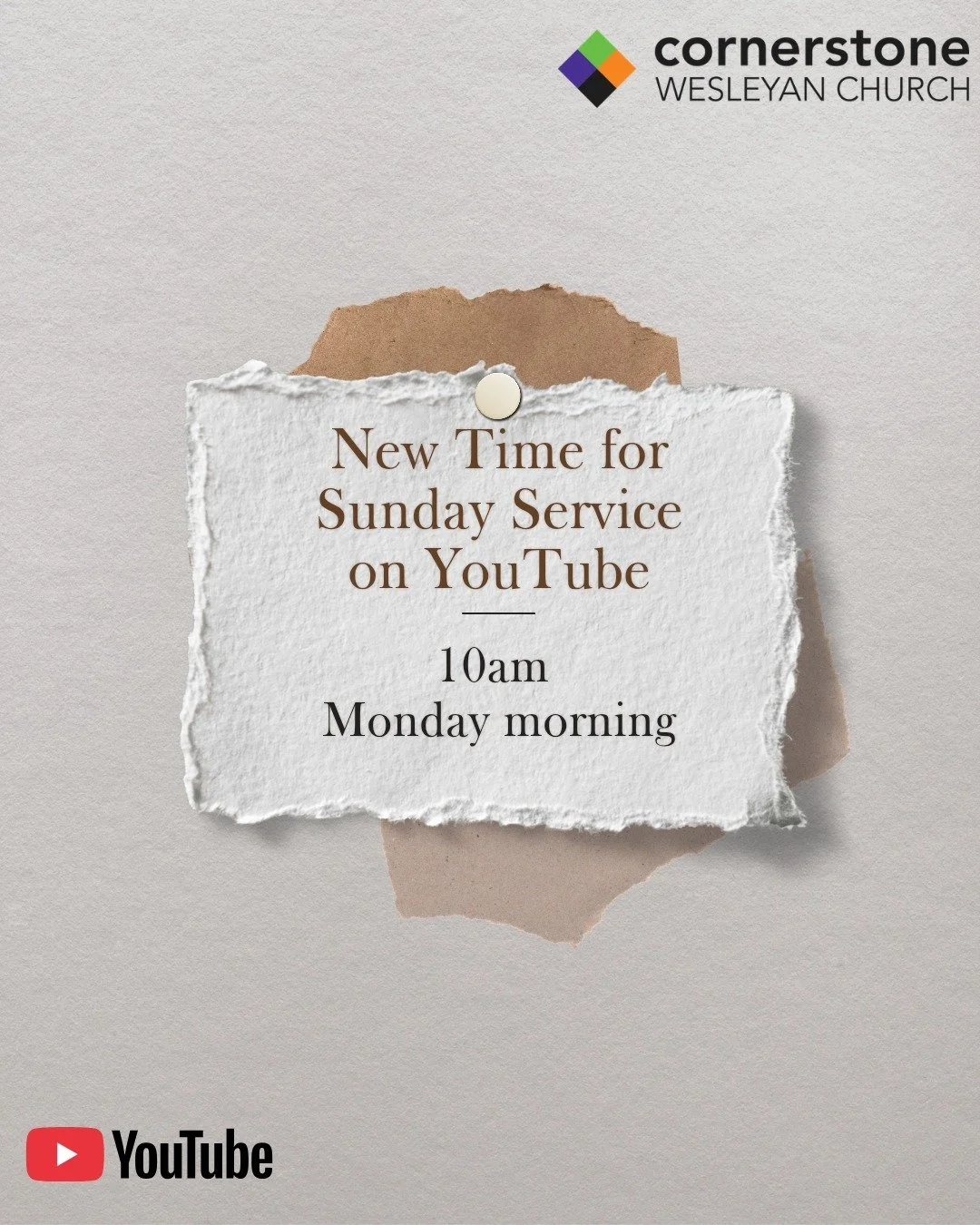 For years we've been getting the Sunday service up on YouTube for 4pm Sunday. We're now shifting that time back to 10am Monday morning for a couple of reasons: (1) FELLOWSHIP. We want the video editing team to enjoy the coffee and fellowship time aft