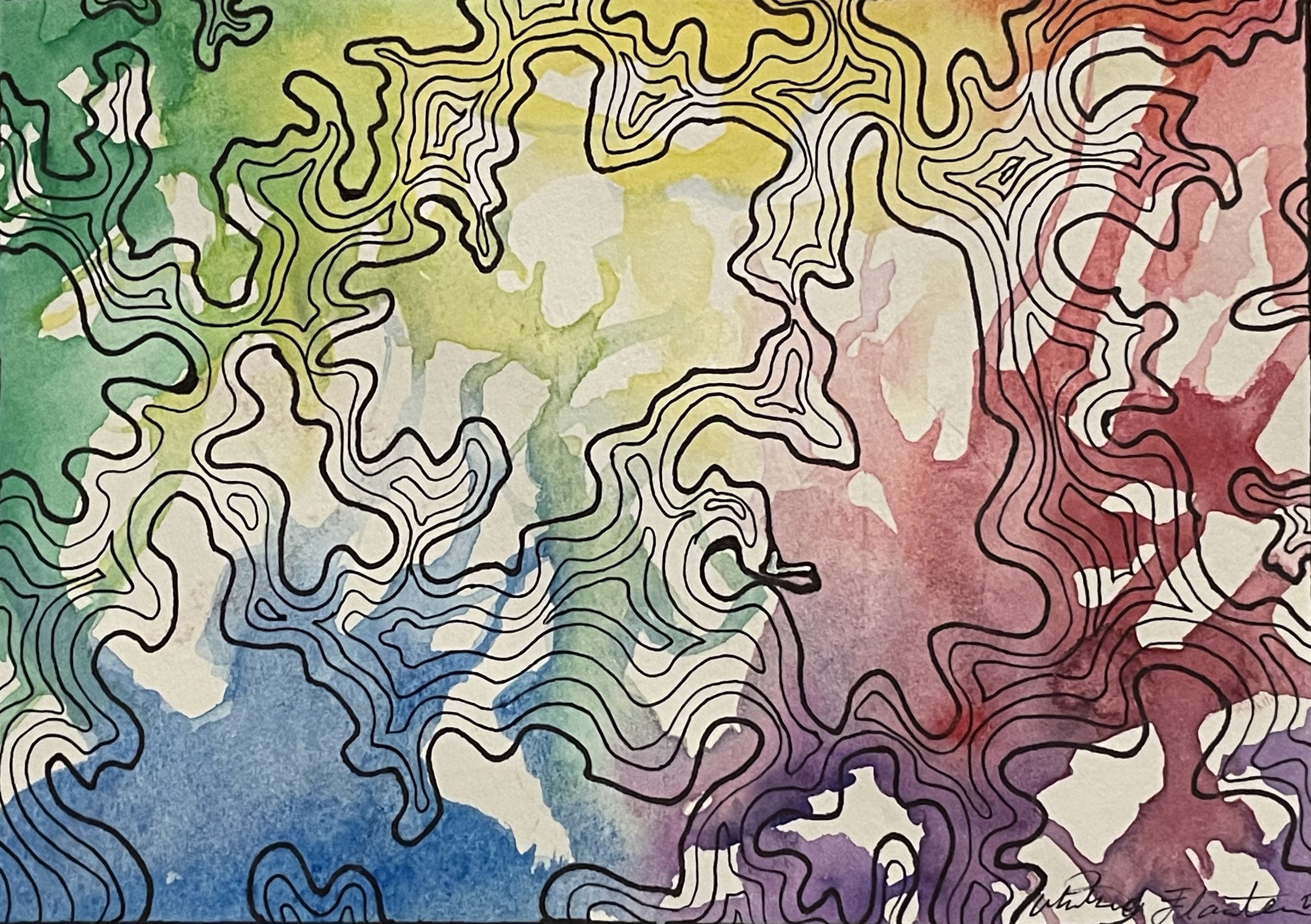 Watercolor, pen and ink