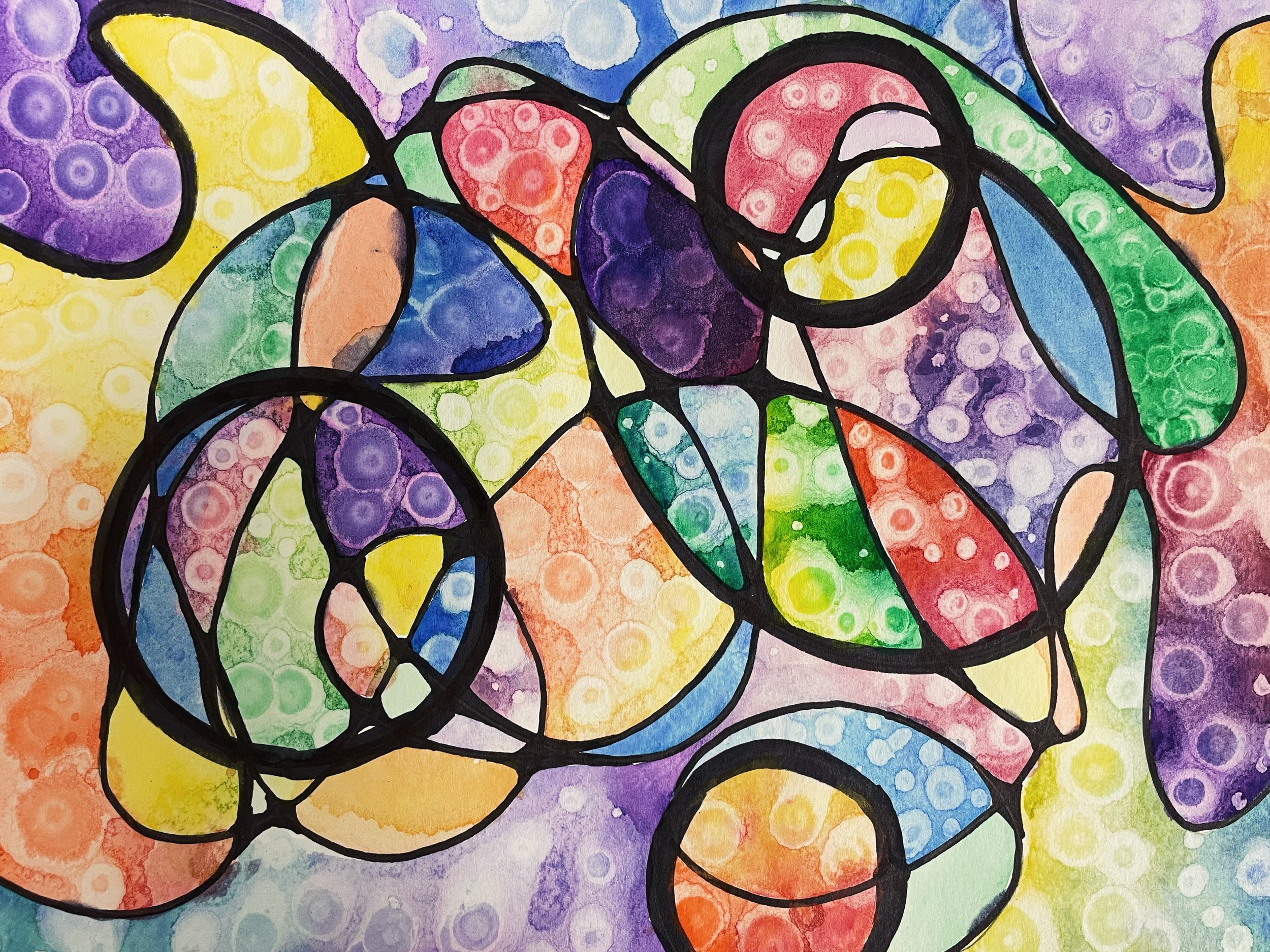 Watercolor, pen and ink, and rubbing alcohol 