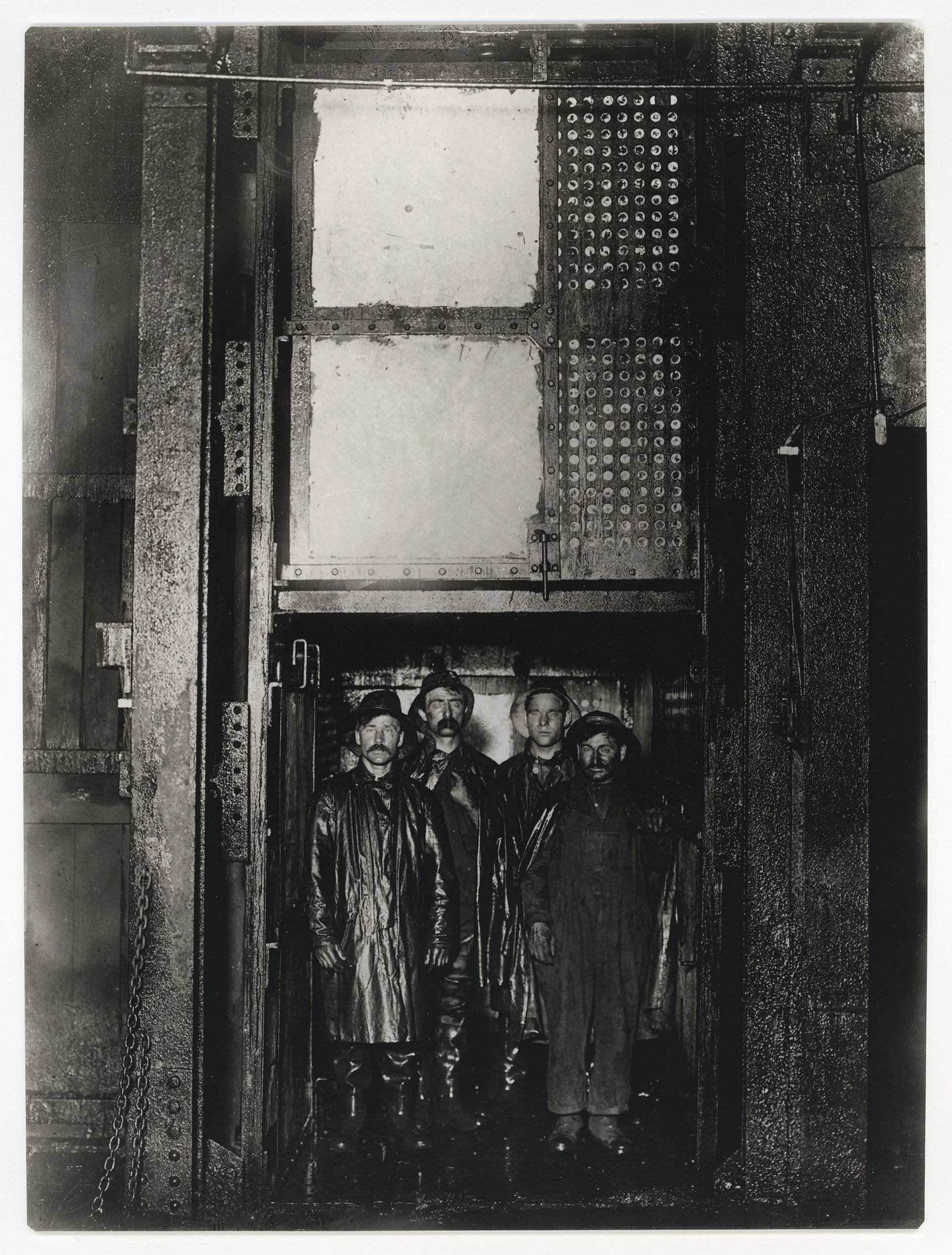 "Miners in Elevator, Oliver Iron Mining Co, 1920's"
