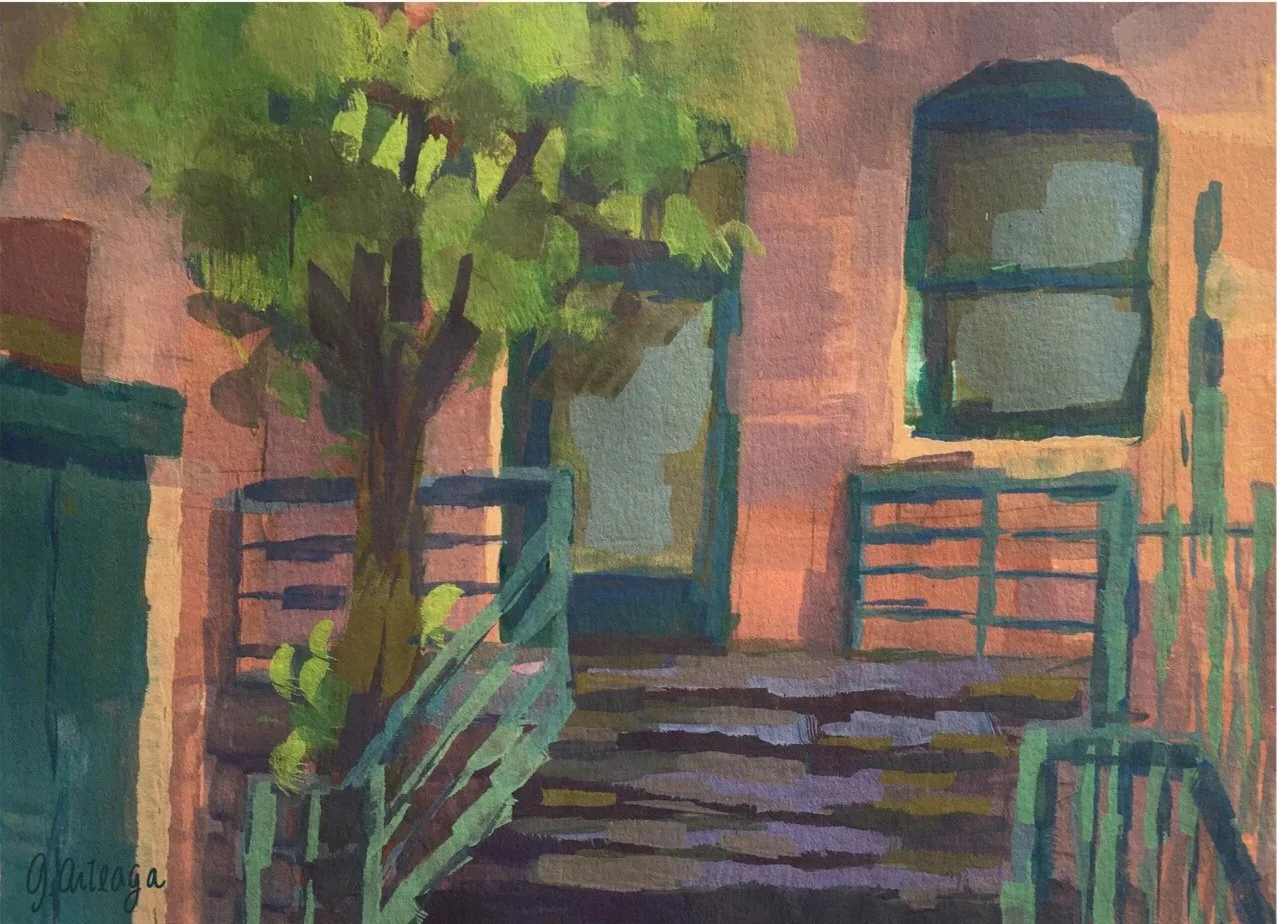 "Pasadena facade" - Gouache Painting, 7 x 5 inch