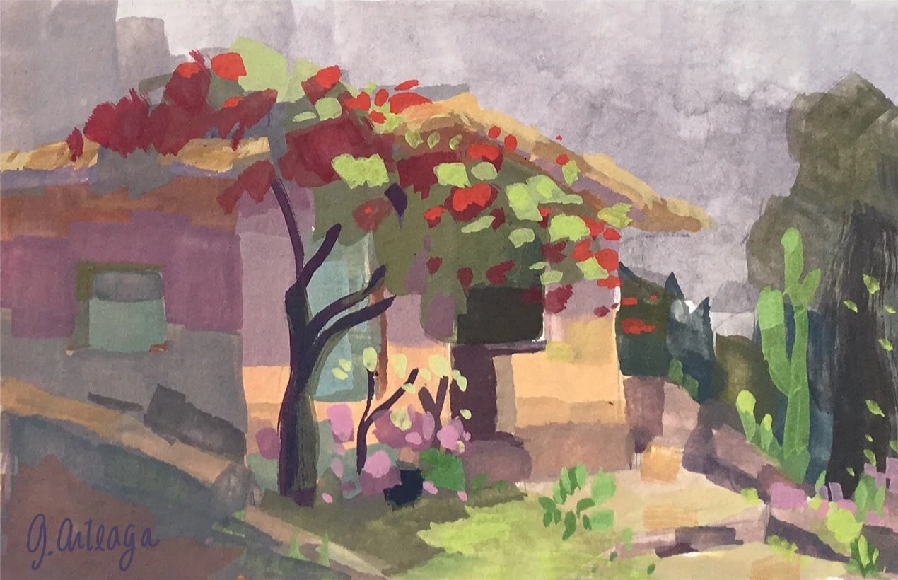 "Refugee" - Gouache Painting, 3 x 4 1/2 inch