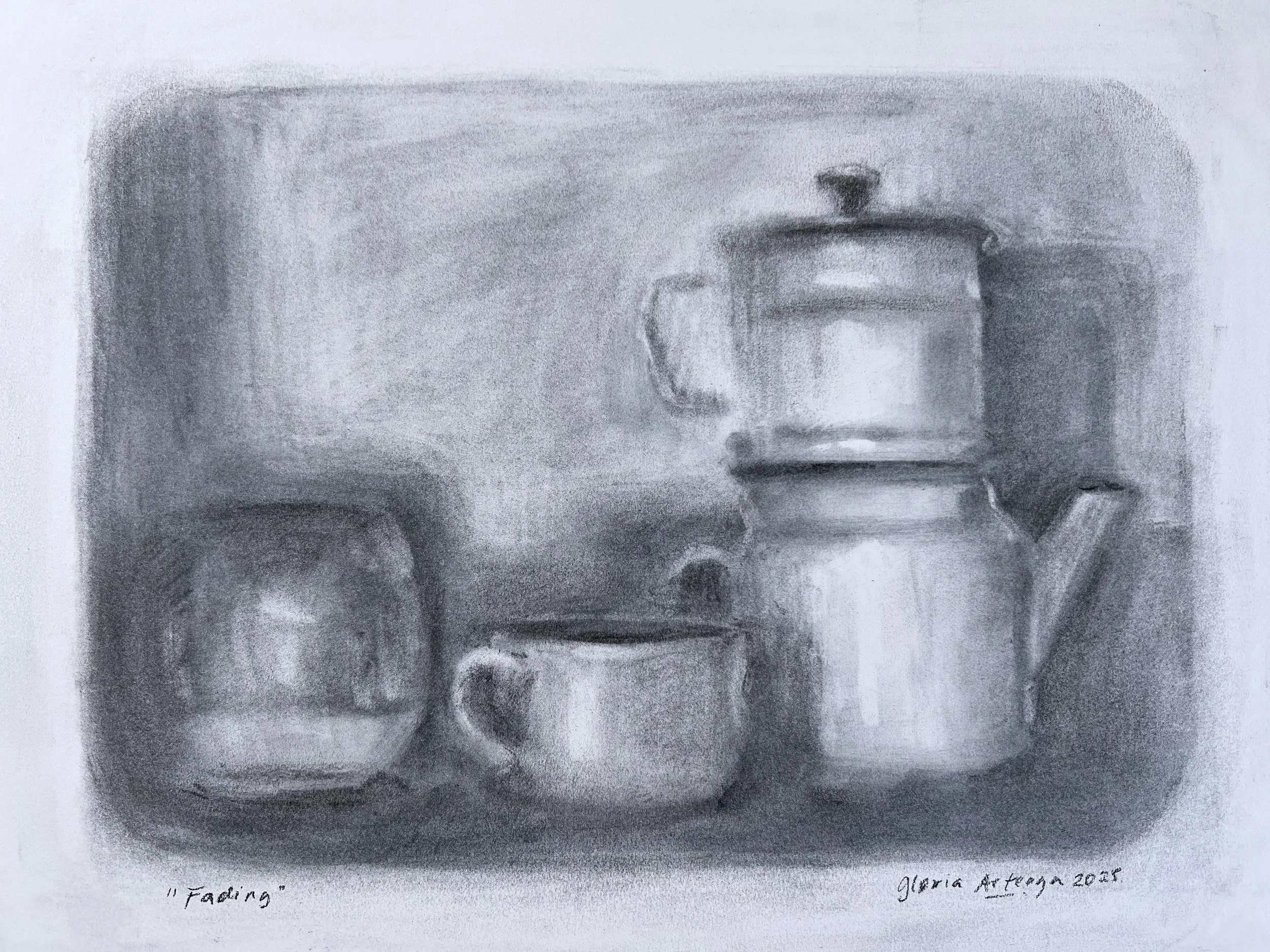 Fading - Charcoal Powder. on Paper, 11x9 inch