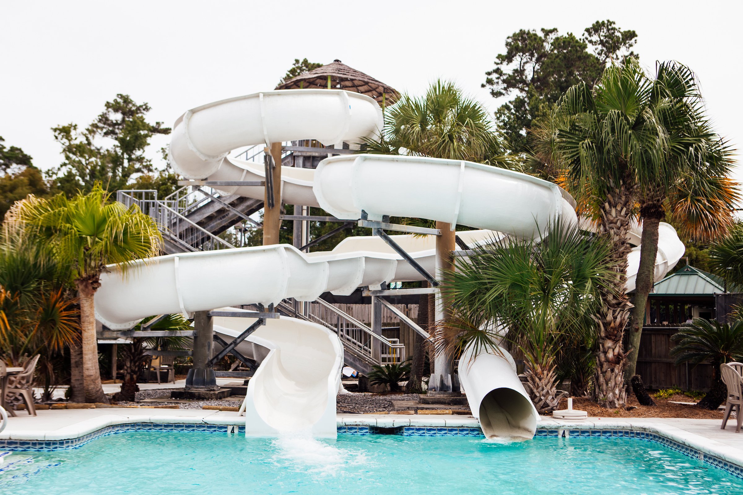 White water slides in Franco's pool