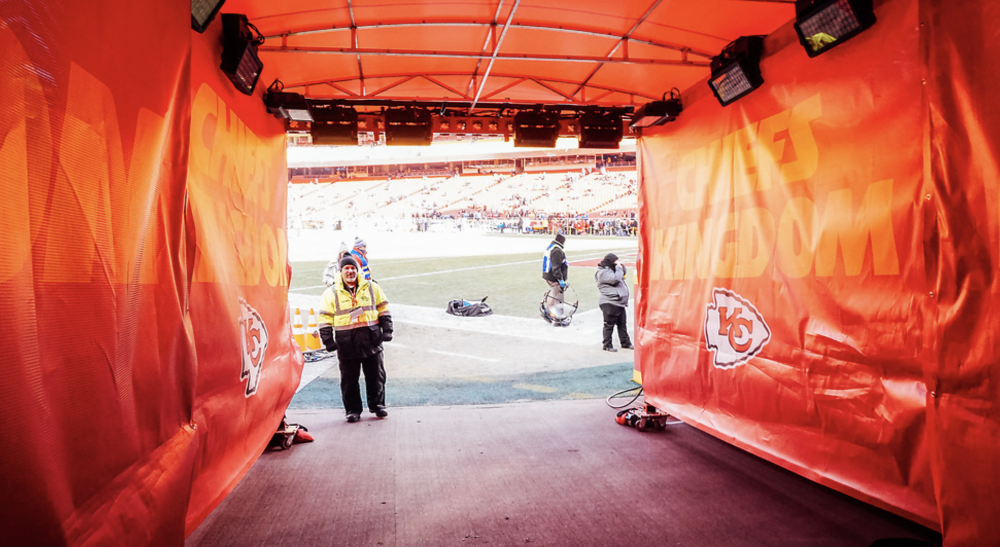 The Chiefs Tunnel looking out onto the field