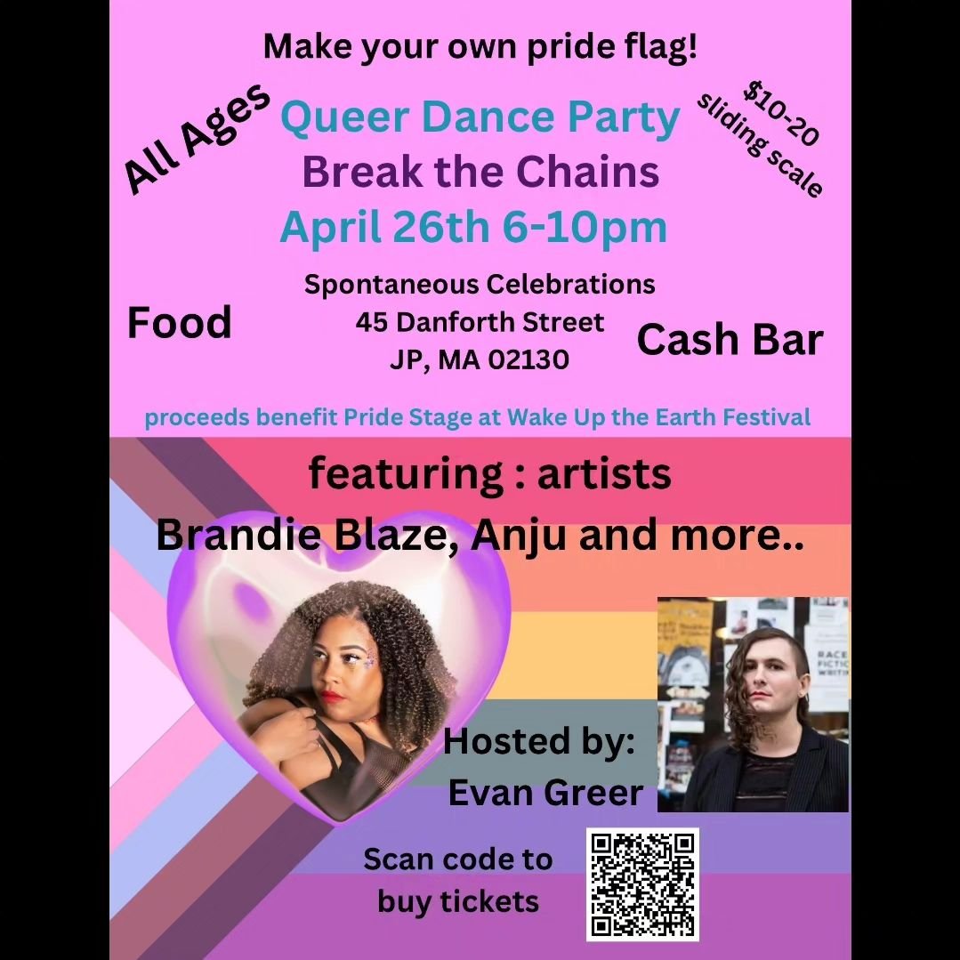 TONIGHT 6-10pm! BREAK THE CHAINS is an incredible queer dance party to raise money for our new Pride Stage at #WakeUpTheEarthFest ❤️🧡💛💚💙💜

Dance, drink, eat and connect! Hosted by @thatevangreer and featuring @brandieblaze @anjutunes and more! ?