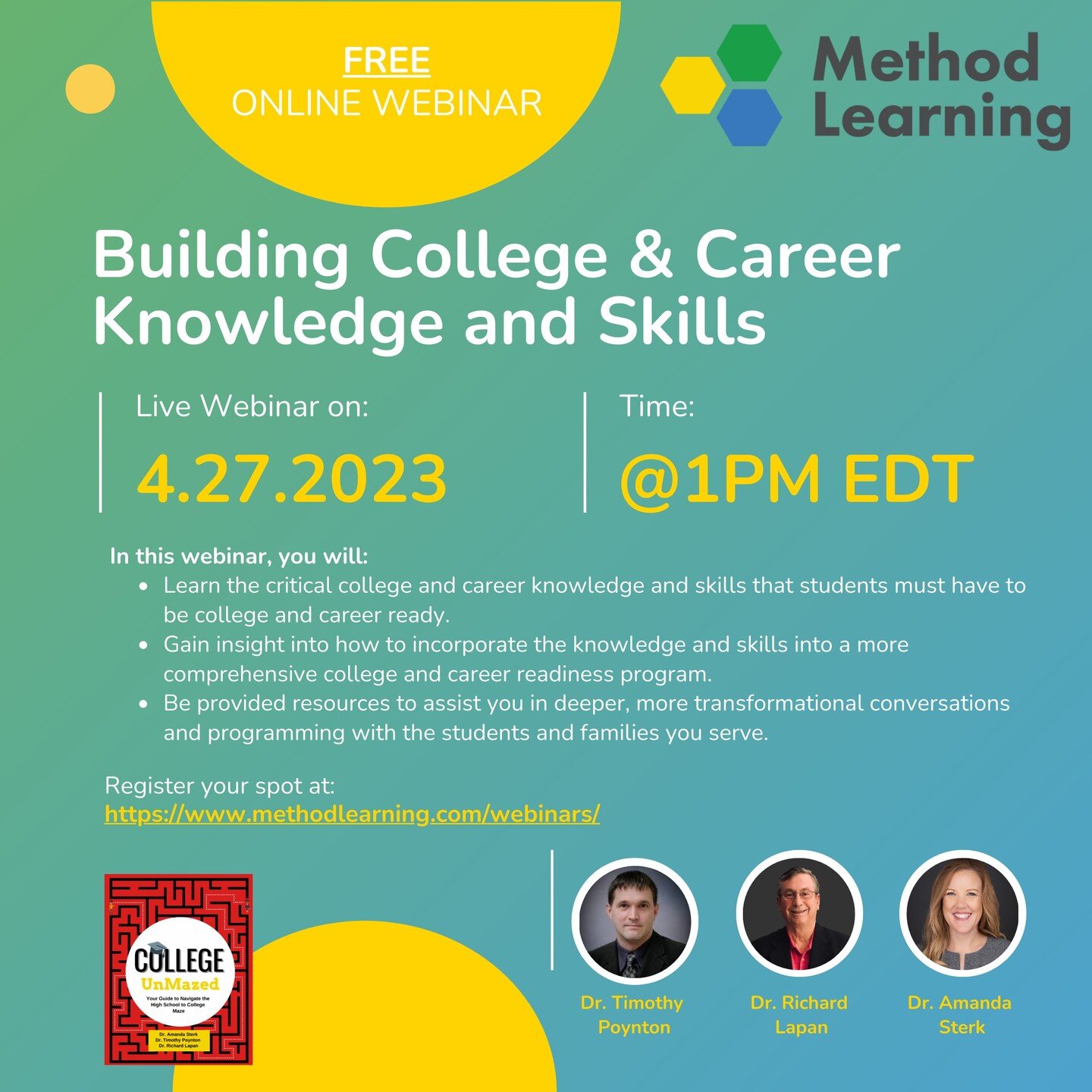 @Collegeunmazed is very excited to be partnering with @methodtestprep , a leading academic and test prep company for schools, programs, and families, to offer the College UnMazed student workbook and program curriculum to over 1,200 educational progr
