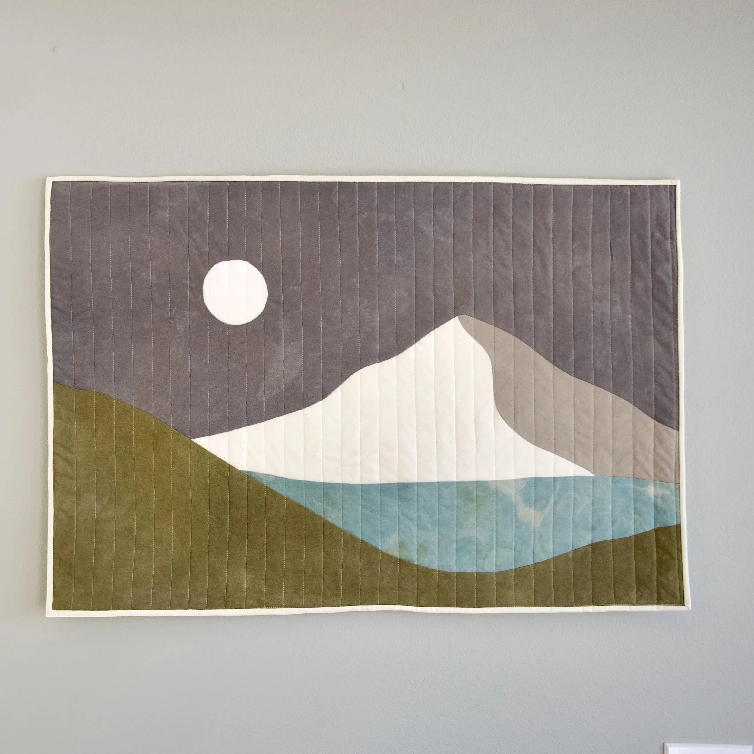 Mount Hood Wall Quilt, 23"x 33", organic cotton naturally dyed with avocado pits, marigold flowers, and indigo