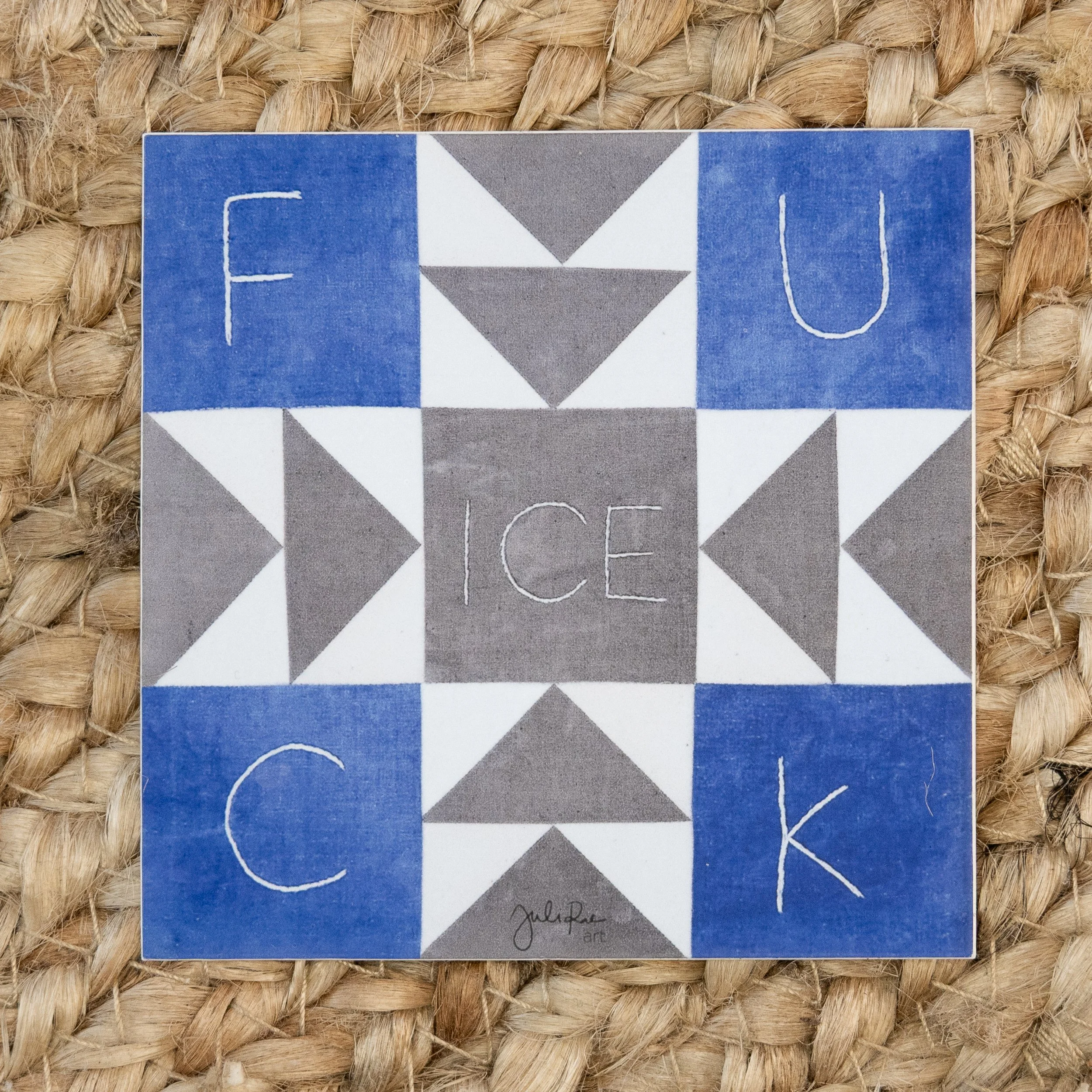 Resistance Quilt Block Sticker: F*** ICE